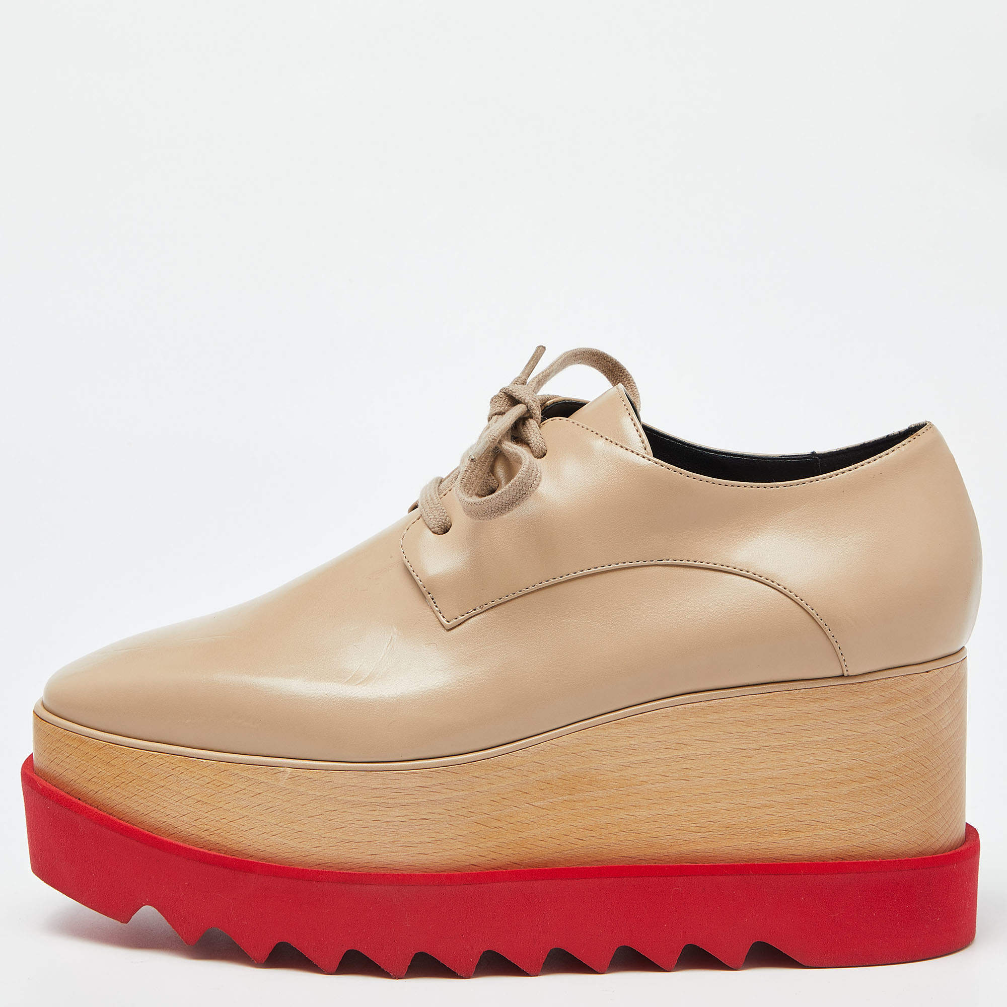 Pre Owned Stella McCartney Beige Faux Leather Elyse Derby Sneakers Size 38