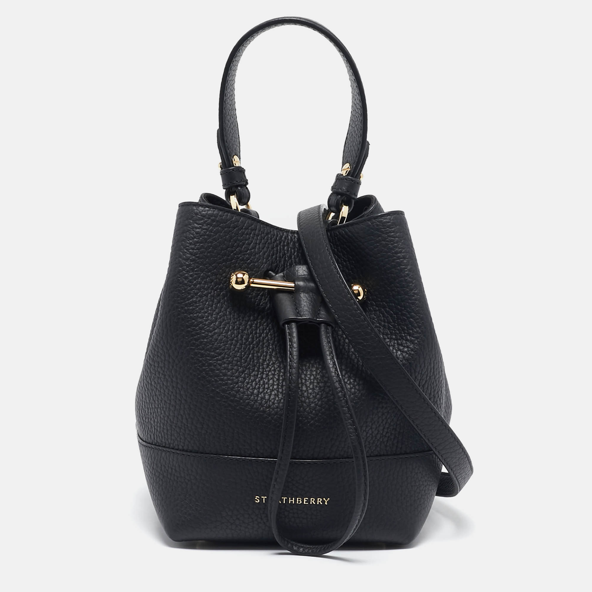 Pre Owned Strathberry Black Leather Mini Lana Osette Bucket Bag