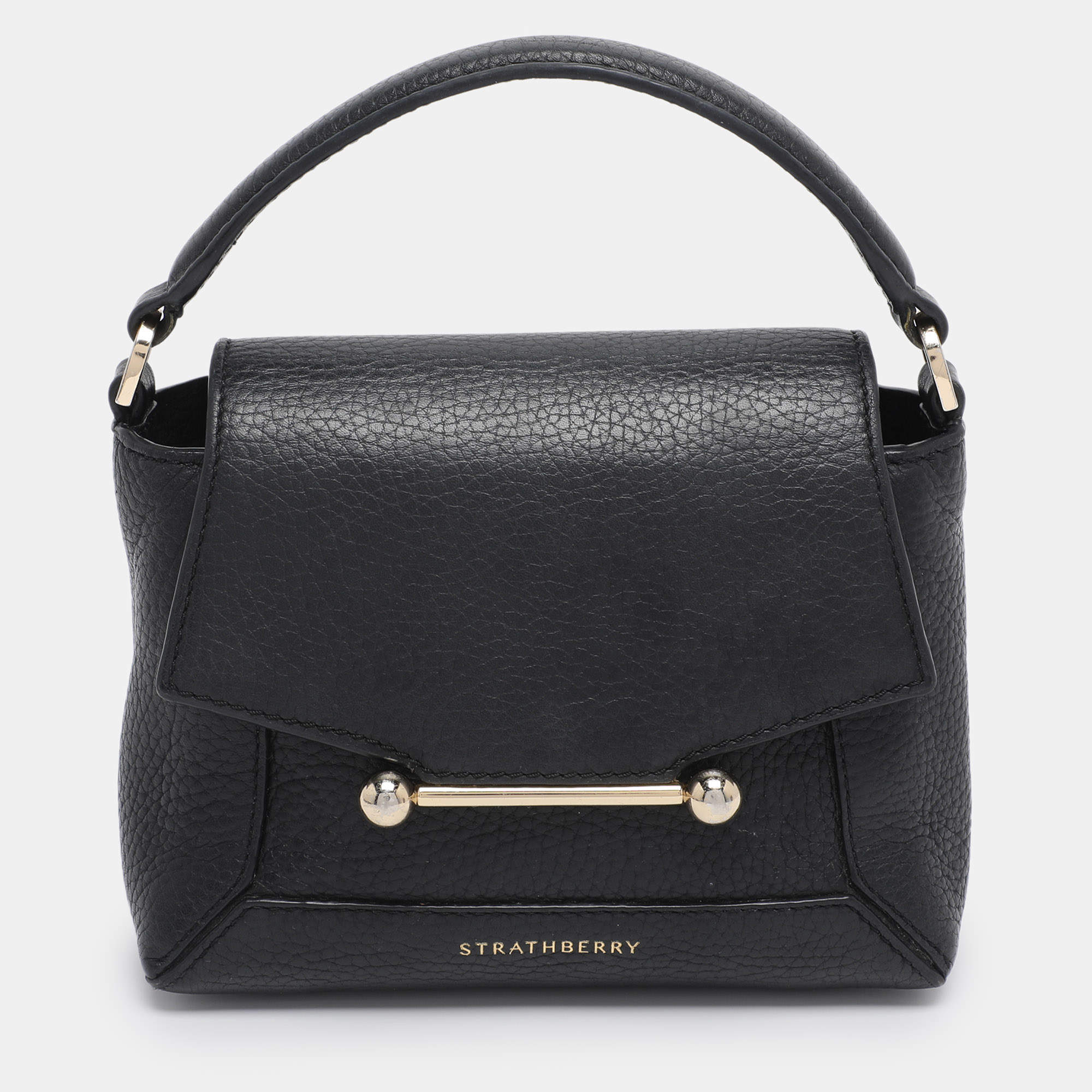 Pre Owned Strathberry Black Leather Nano Mosaic Crossbody Bag