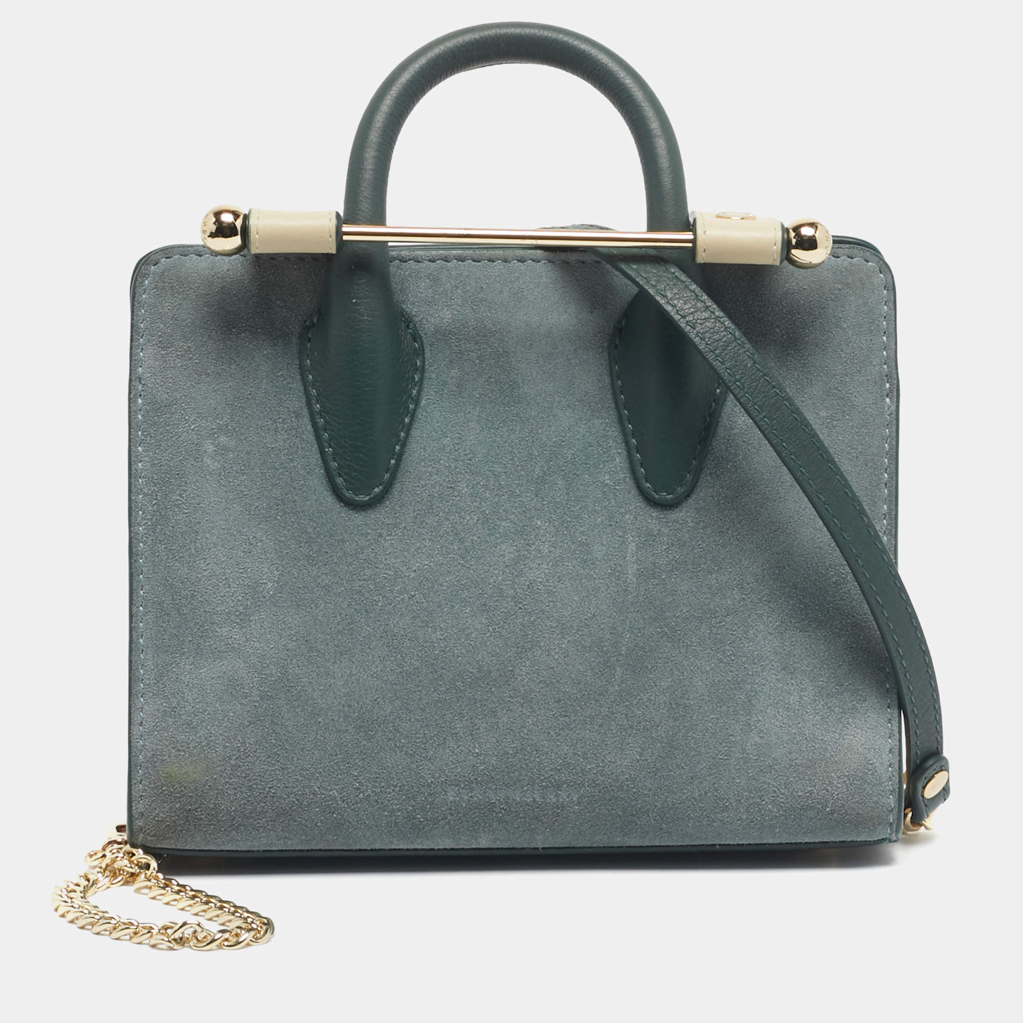 Pre Owned Strathberry Tricolor Suede and Leather Nano Midi Top Handle Bag