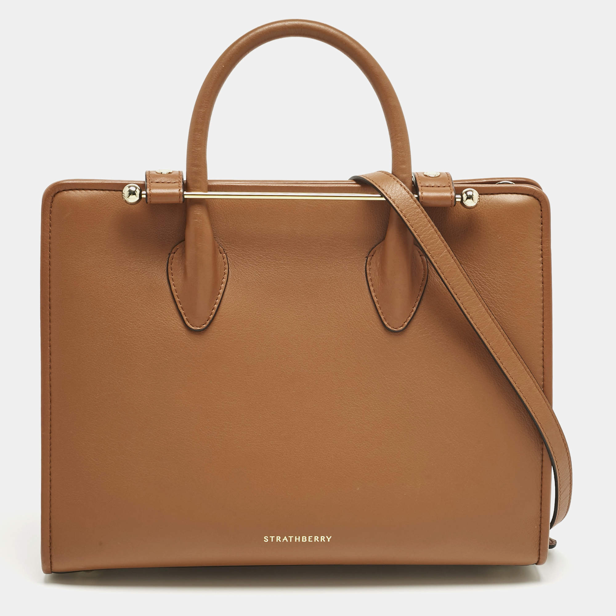 Pre Owned Strathberry Brown Leather Midi Tote