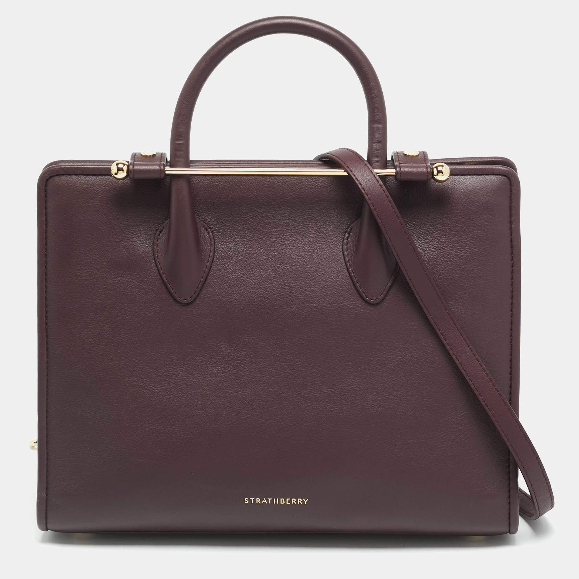 مملوكة مسبقًا Strathberry Midi Dark Burgundy Leather Tote