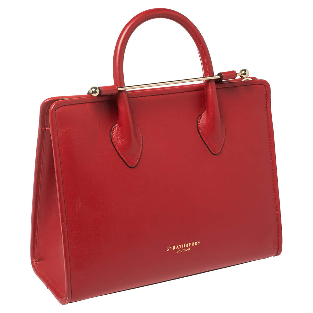 Strathberry Red Leather Midi Tote Strathberry