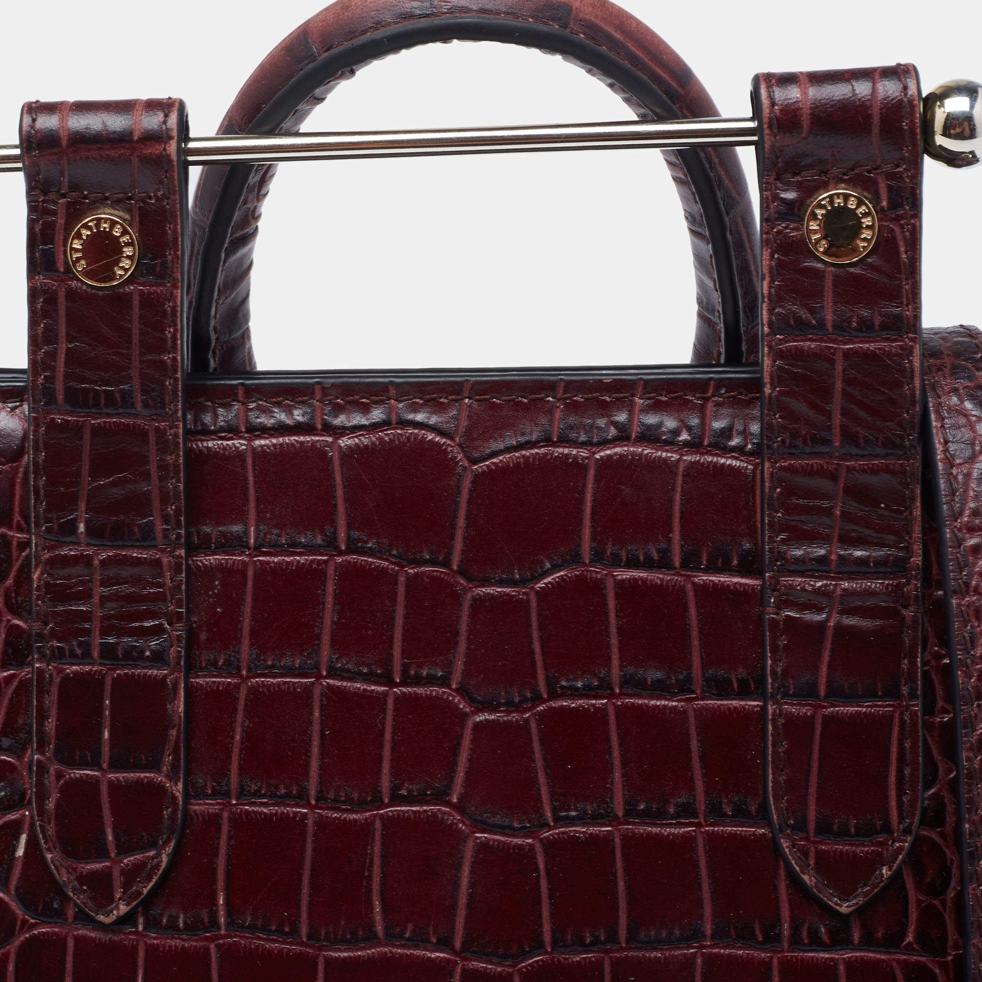 STRATHBERRY Midi Metal Bar Croc-Embossed Tote Bag