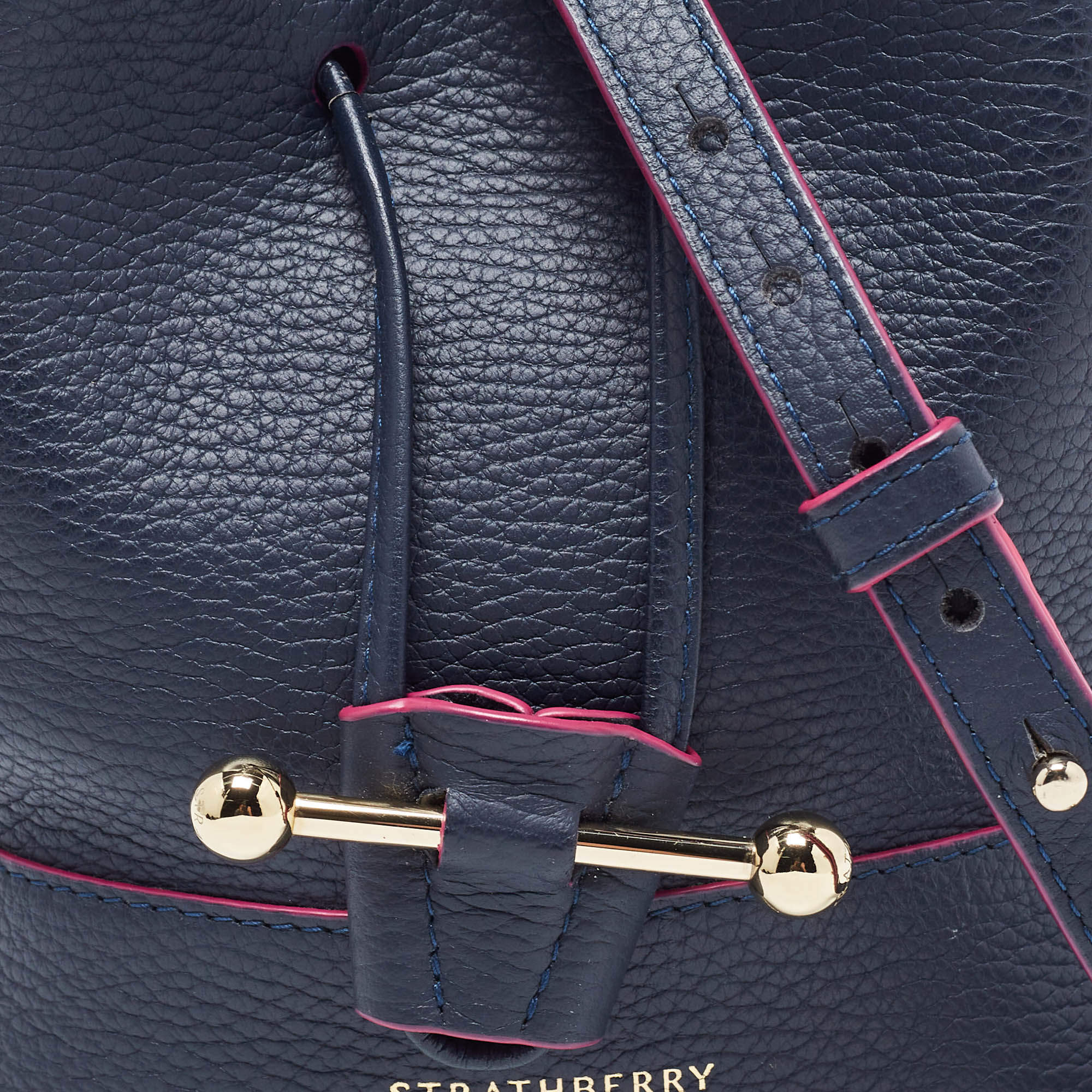 Strathberry Navy Blue/Pink Leather Mini Lana Osette Bucket Bag Strathberry