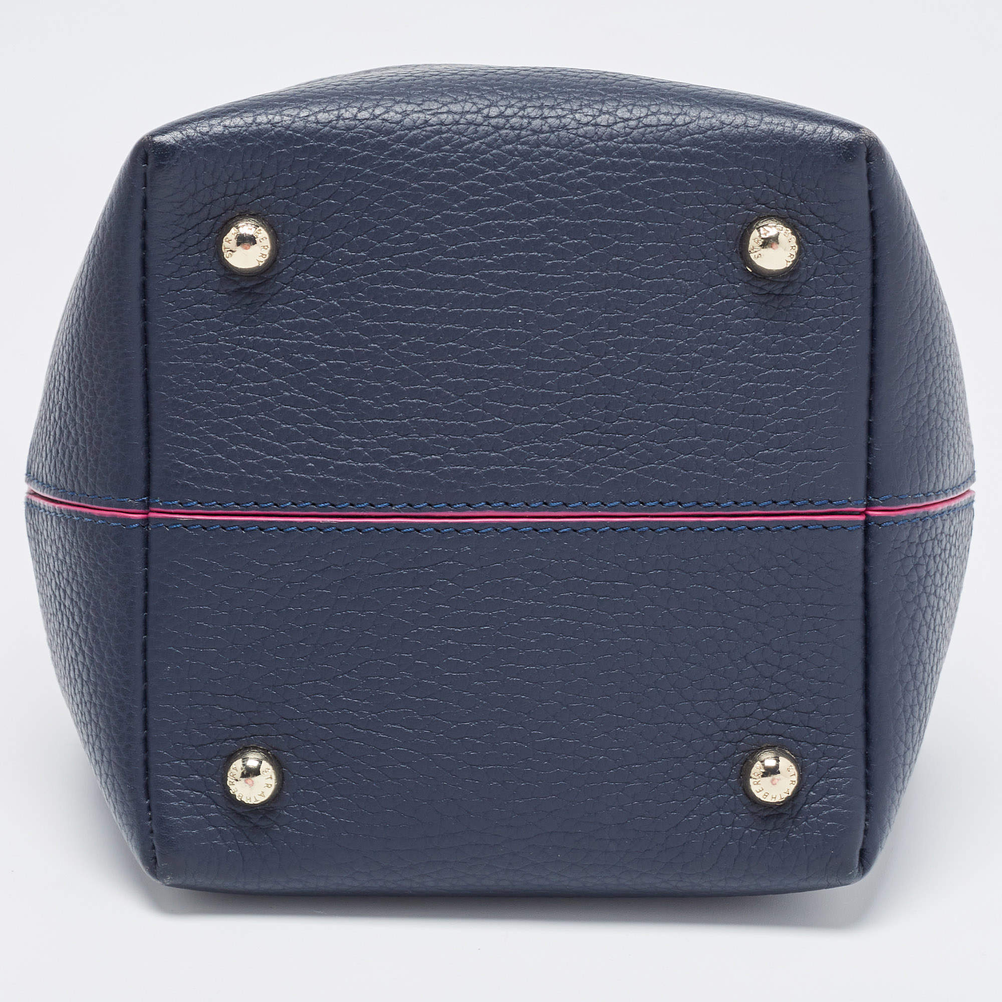 Strathberry Navy Blue/Pink Leather Mini Lana Osette Bucket Bag