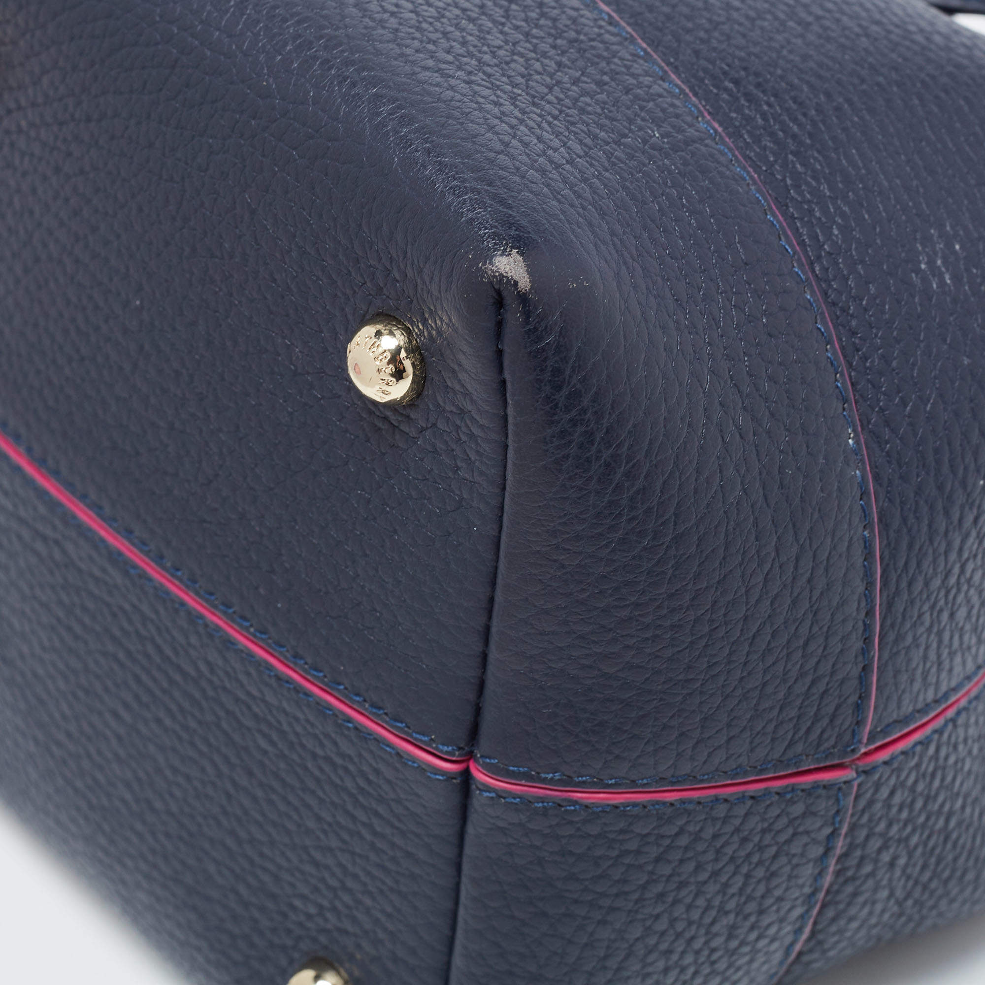 Strathberry Navy Blue/Pink Leather Mini Lana Osette Bucket Bag Strathberry