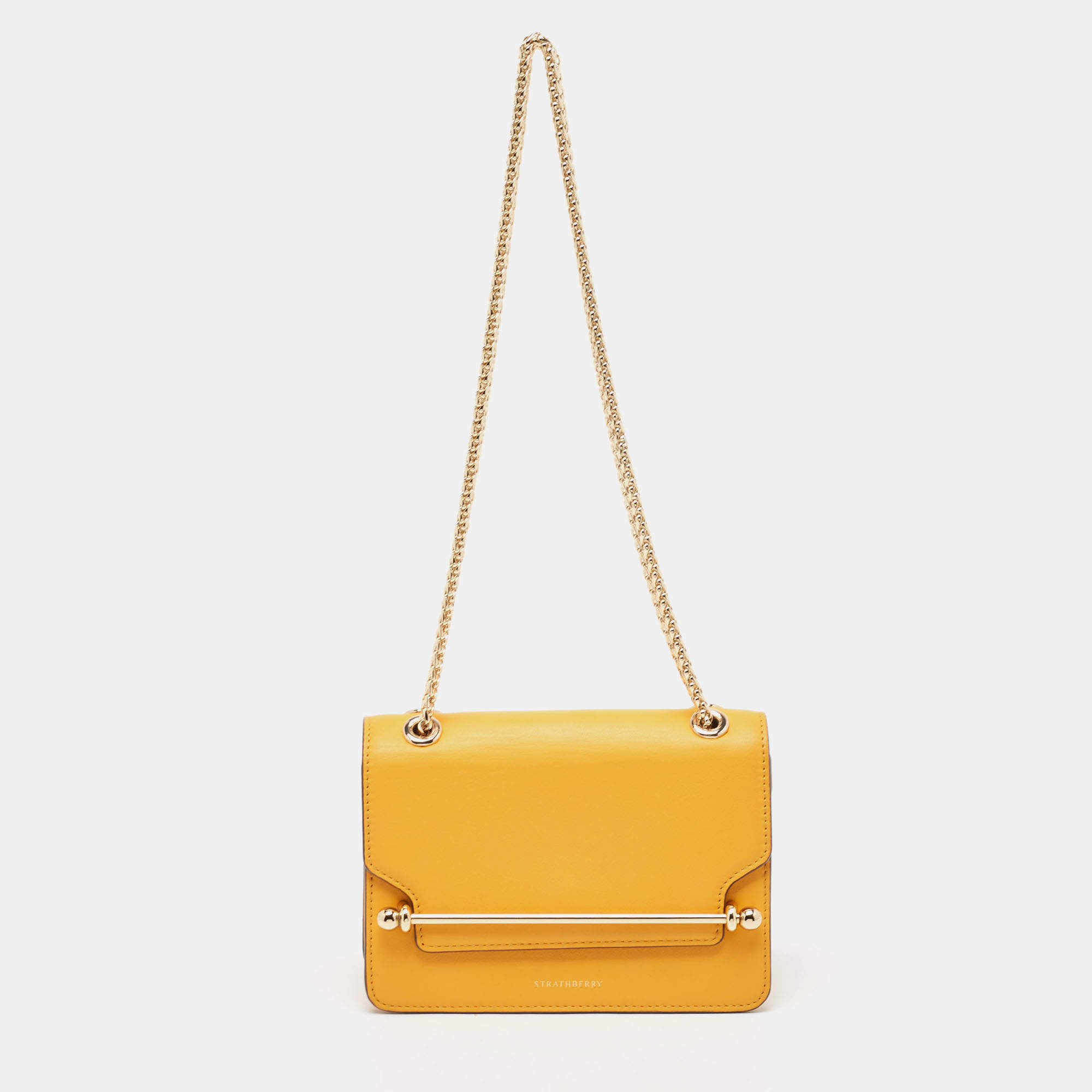 Strathberry Yellow Leather Mini East West Leather Crossbody Bag