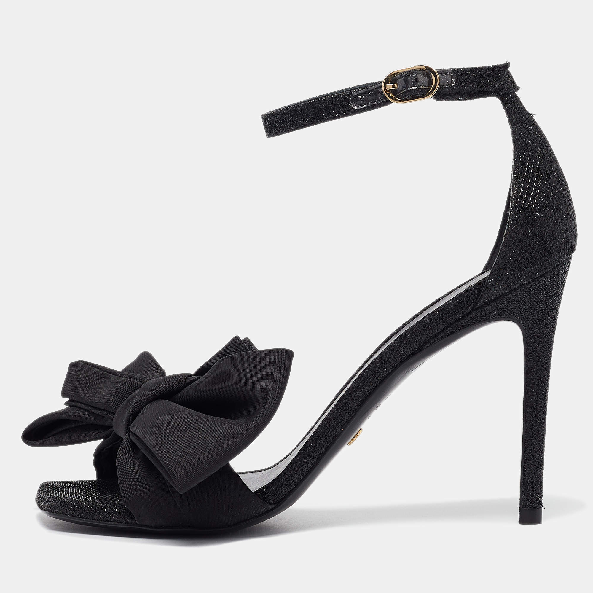 Stuart Weitzman Black Glitter Nudist Ankle Strap Sandals Size 38