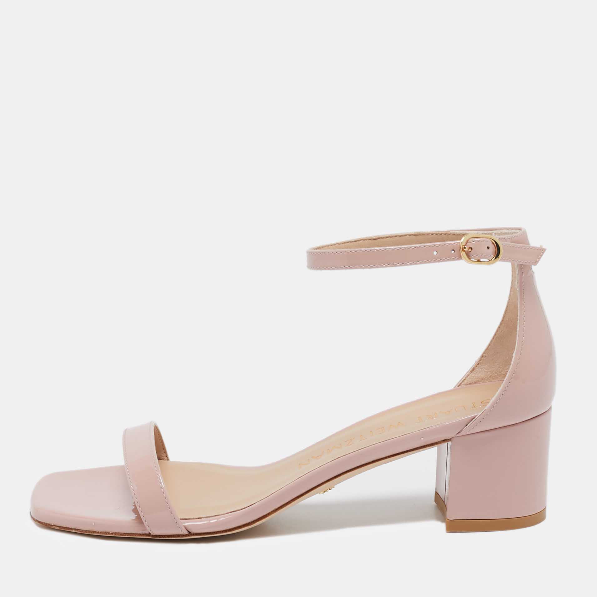 Stuart Weitzman Pink Patent Leather Simplecurve Sandals Size 39