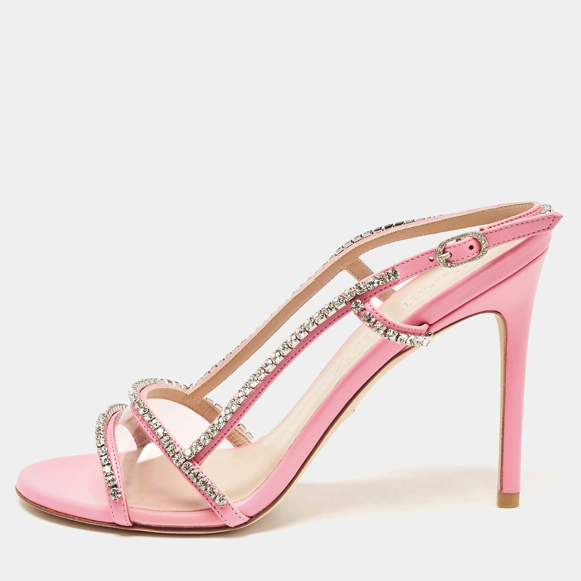 Stuart Weitzman Pink Leather and PVC Mondrian Glam Sandals Size 39