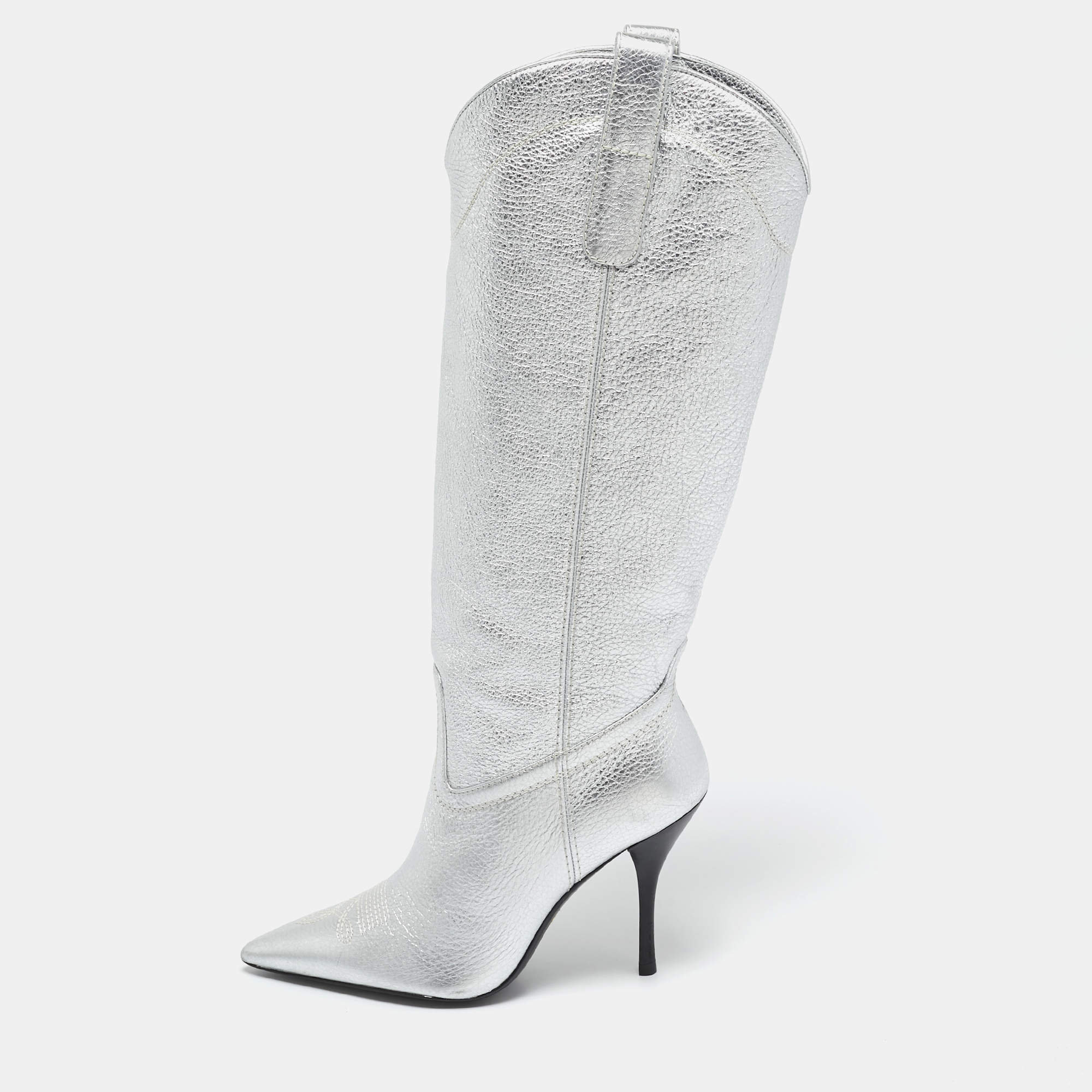 Stuart Weitzman Silver Leather Knee Length Boots Size 36