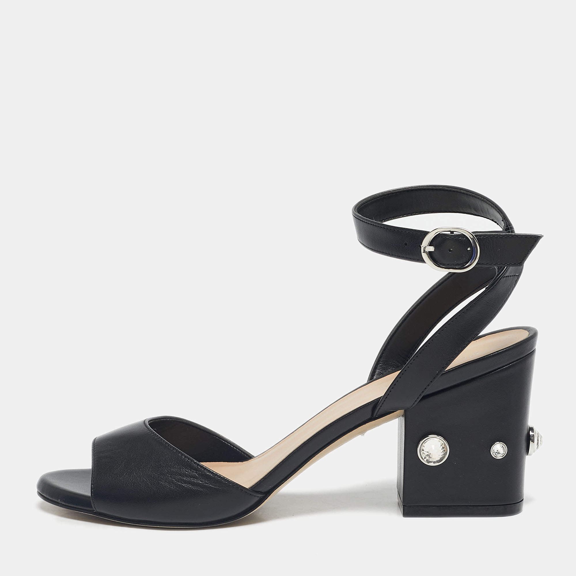 Pre Owned Stuart Weitzman Black Leather Allshine Ankle Strap Sandals Size 39