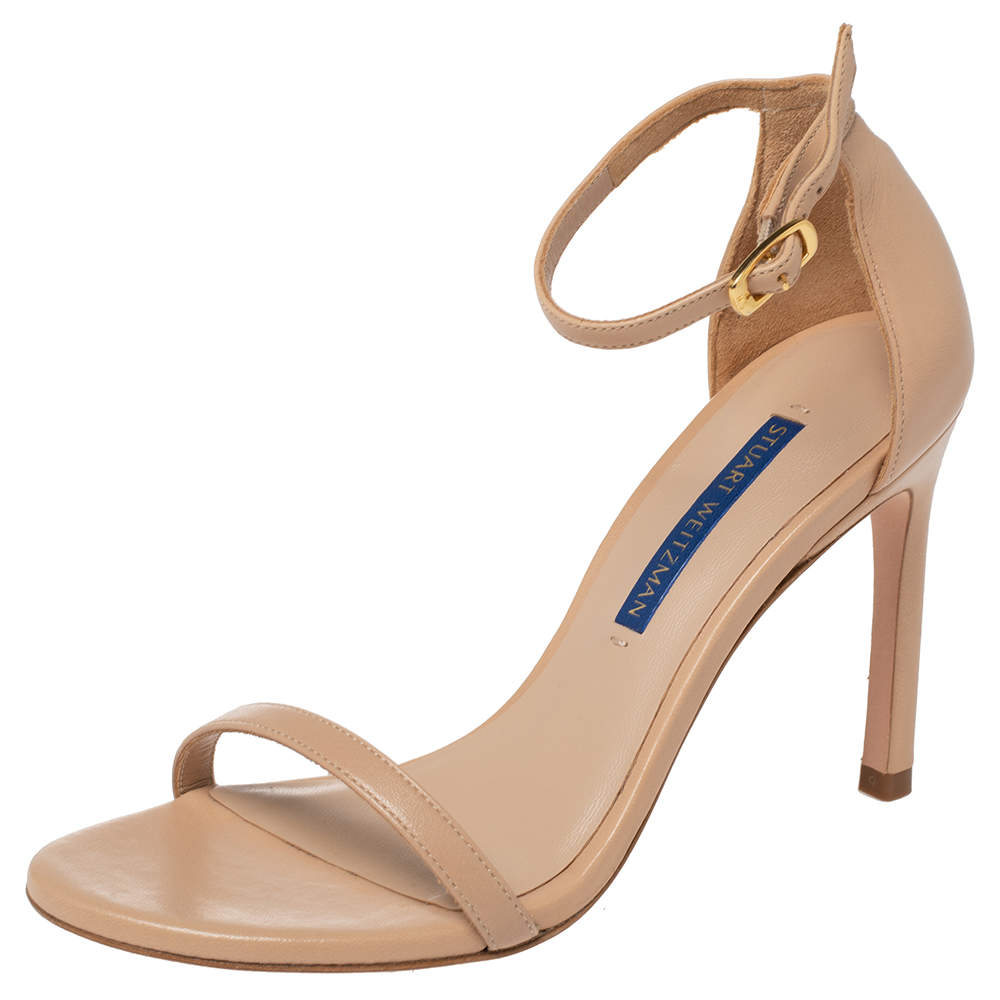 Stuart Weitzman Beige Leather Ankle Strap Open Toe Sandals Size 35