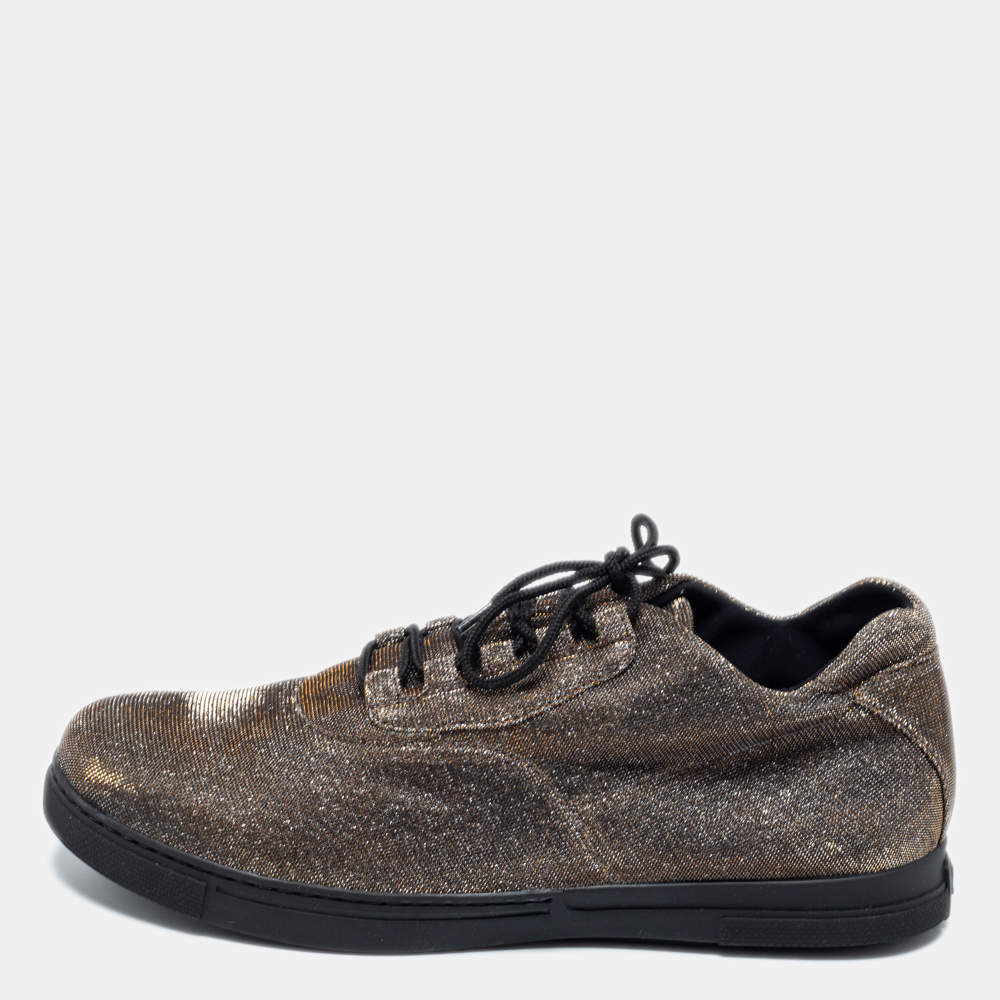 Stuart Weitzman Gold Lurex Fabric Lace-Up Sneakers Size 37