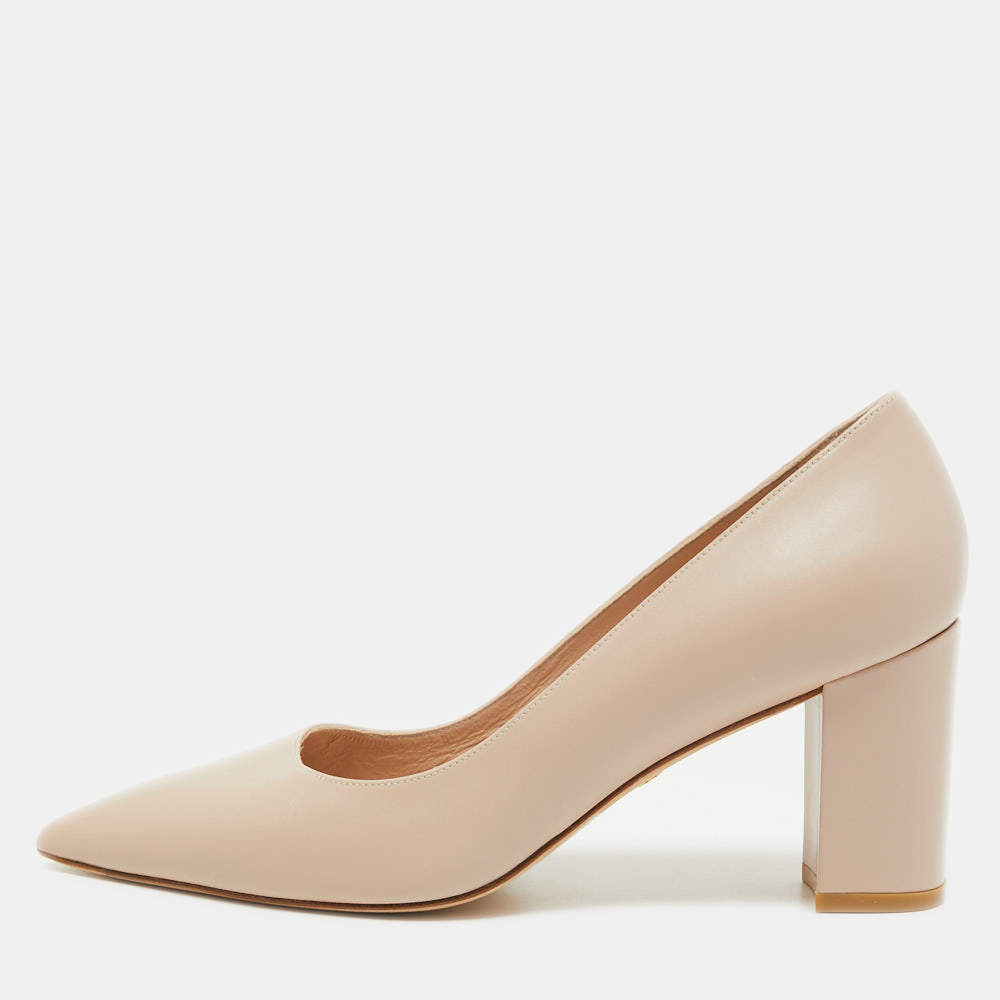 Stuart Weitzman Beige Leather Block Heel Pointed Pumps Size 40