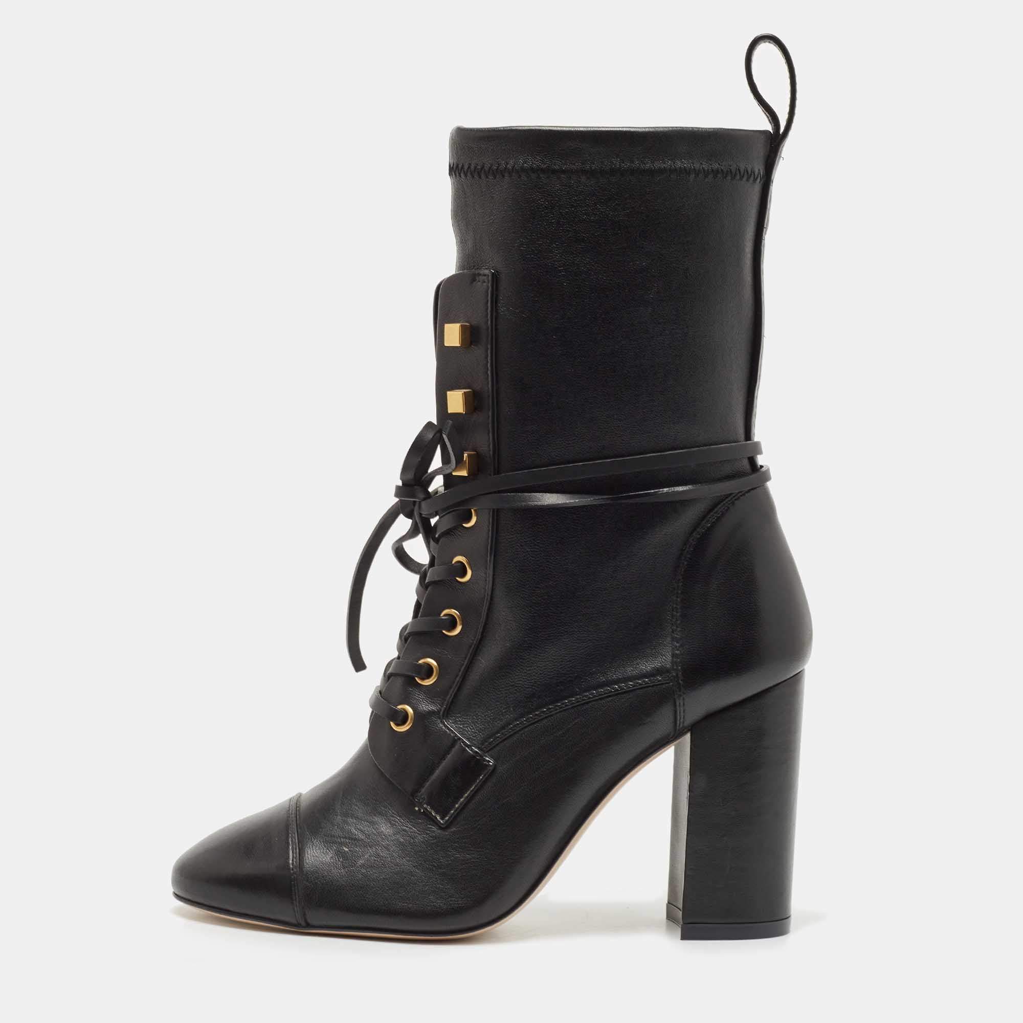 Pre Owned Stuart Weitzman Black Leather Mild Calf Boots Size 38