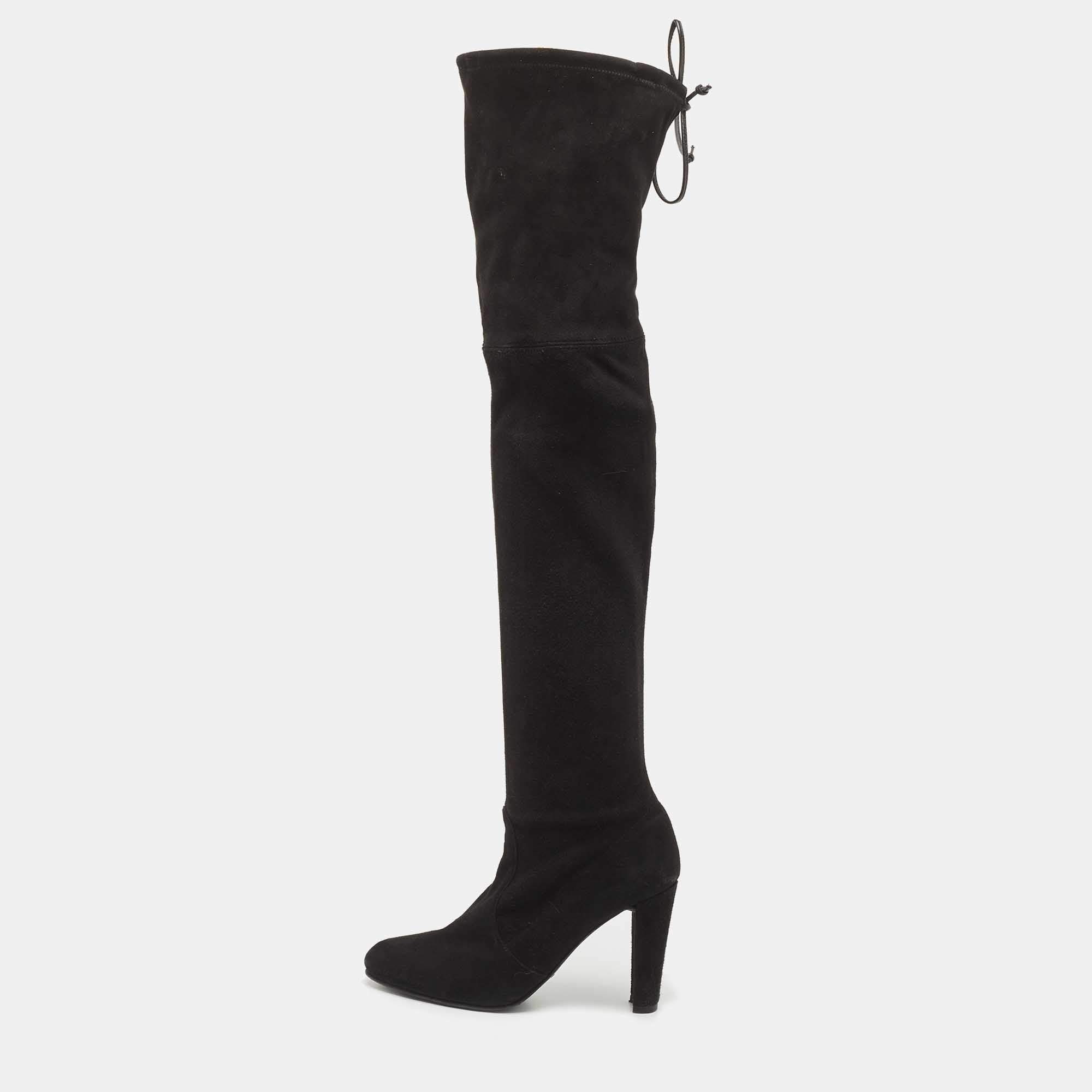 Stuart Weitzman Black Suede Tieland Knee Length Boots Size 37