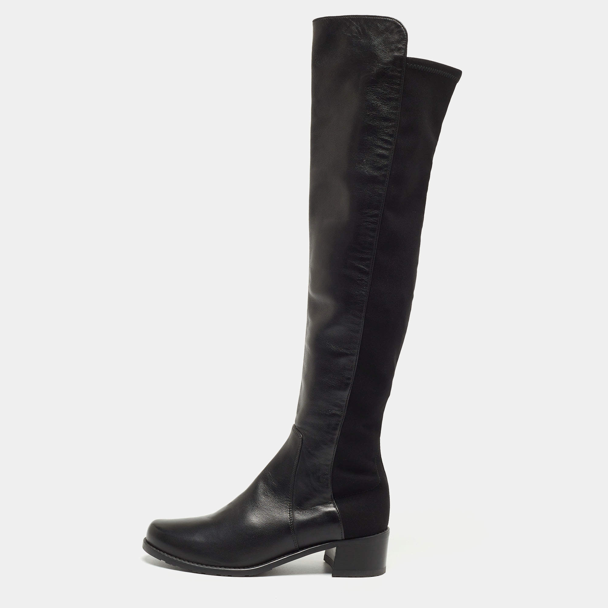 Stuart Weitzman Black Leather and Fabric Thigh High Boot Size 35