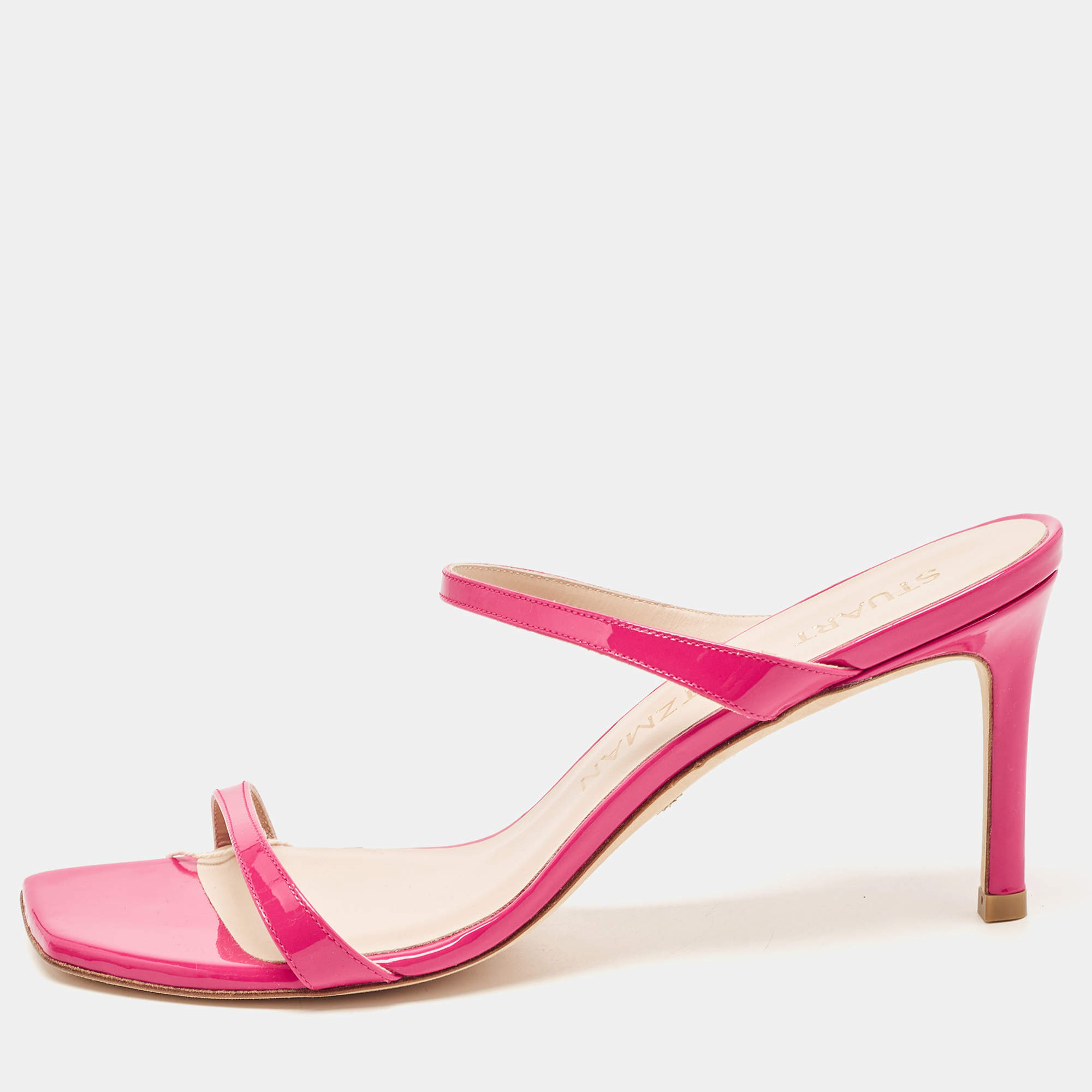 Stuart Weitzman Pink Patent Leather Slide Sandals Size 41