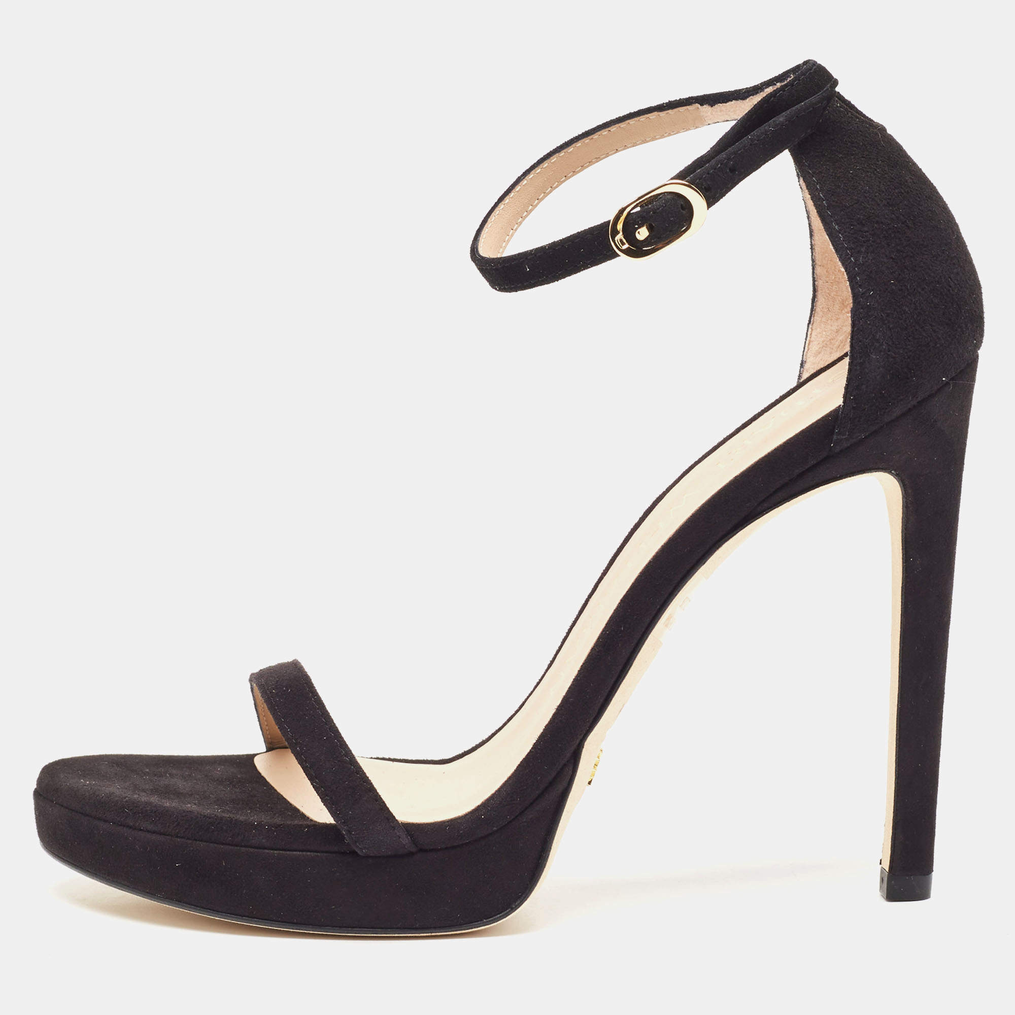 Stuart Weitzman Black Suede Nudist Disco Platform Sandals Size 37