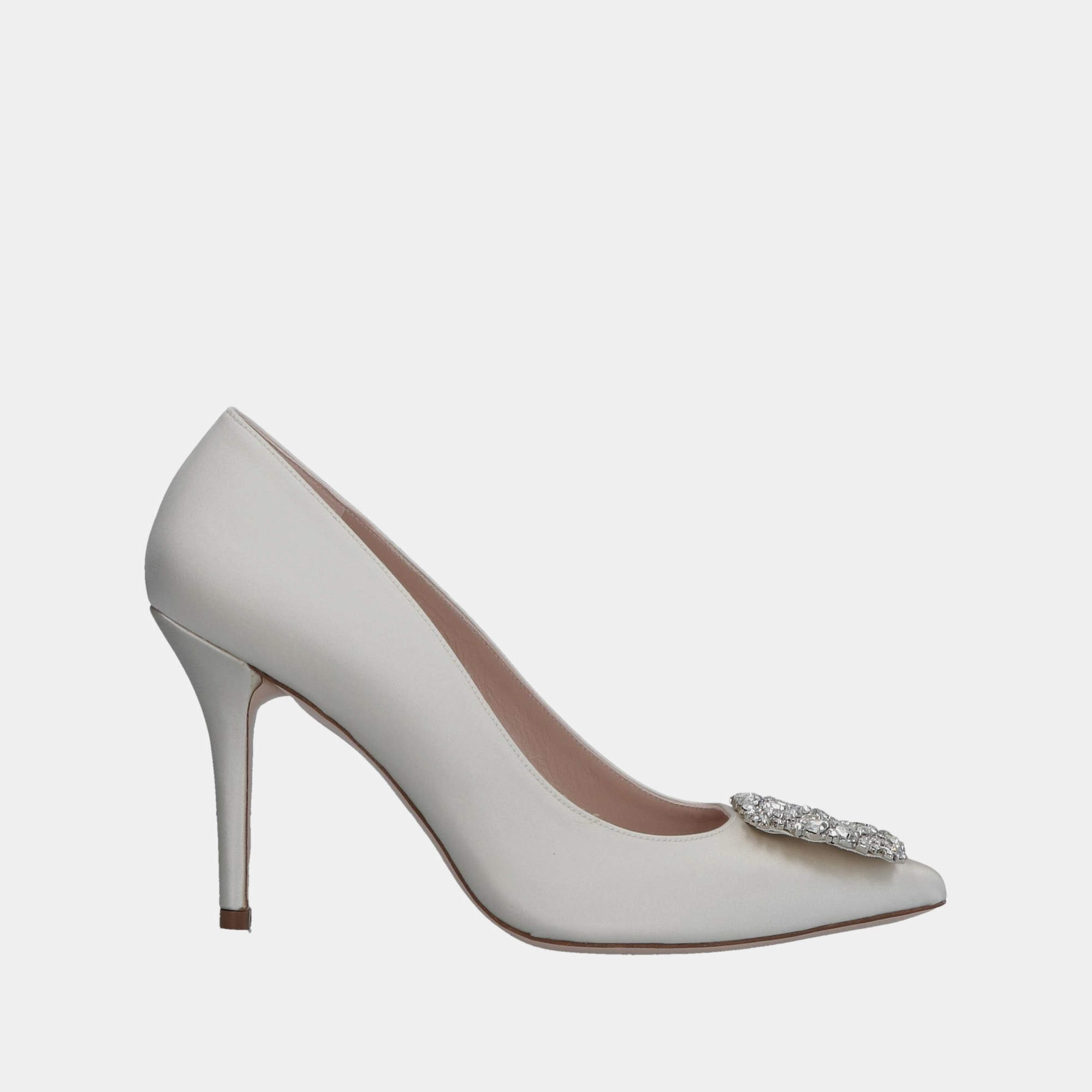 Pre Owned Stuart Weitzman Satin Crystal Embellished Pumps Size 41