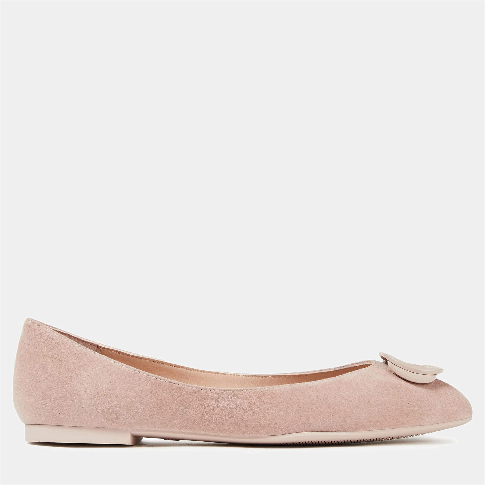 Pre Owned Stuart Weitzman Beige Suede Ballet Flats Size 37.5