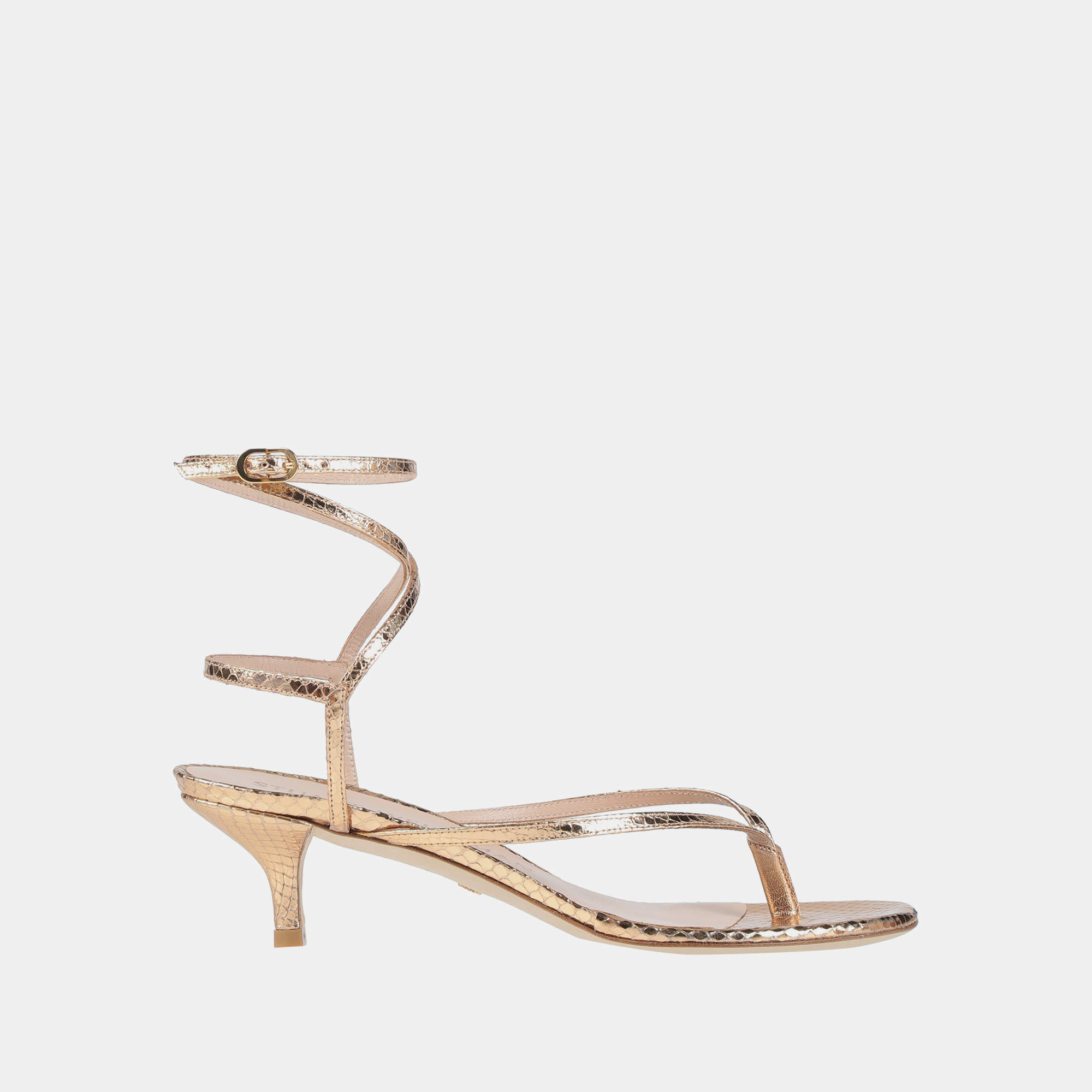 Pre Owned Stuart Weitzman Snakeskin Embossed Leather Thong Slide Sandals Size 38.5