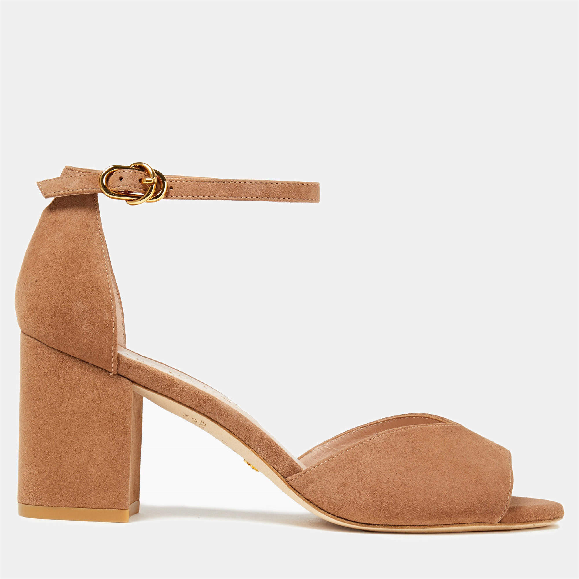 Pre Owned Stuart Weitzman Suede Ankle Strap Block Heel Sandals Size 37