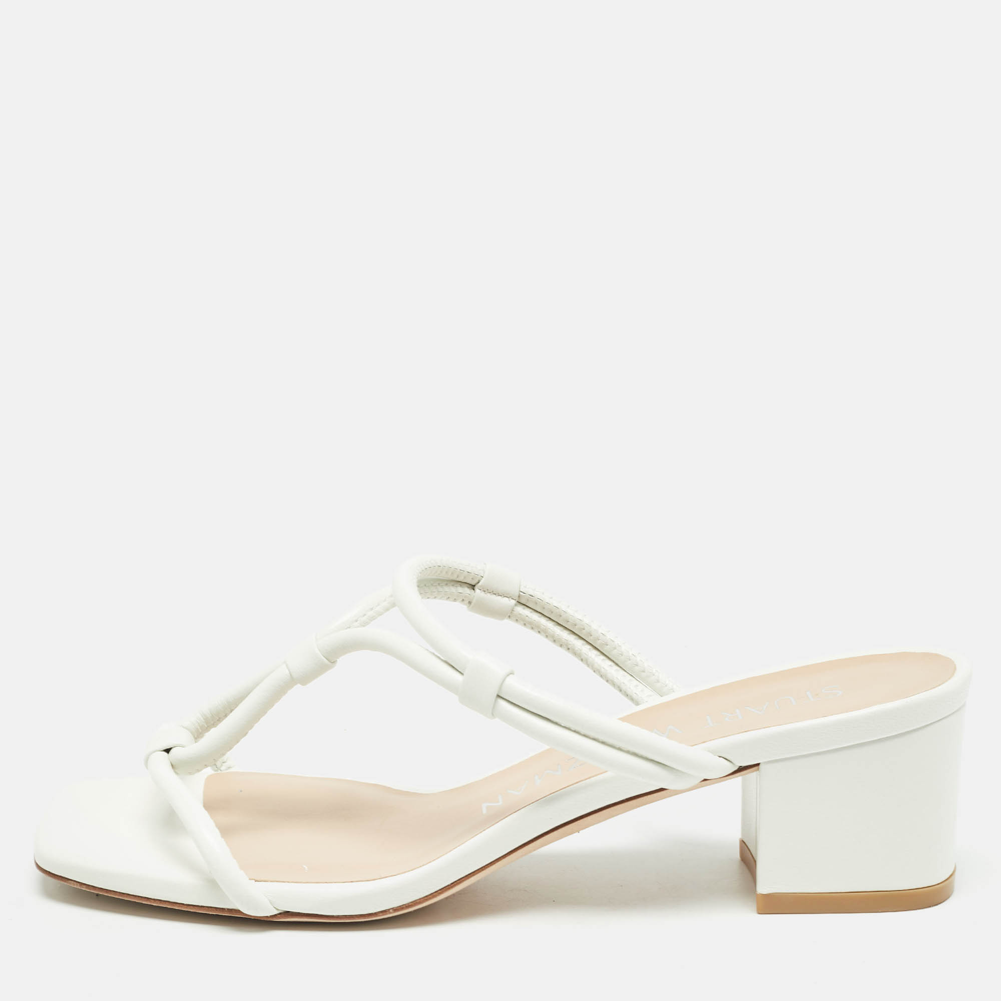 Stuart Weitzman White Leather T Strap Sandals Size 37.5