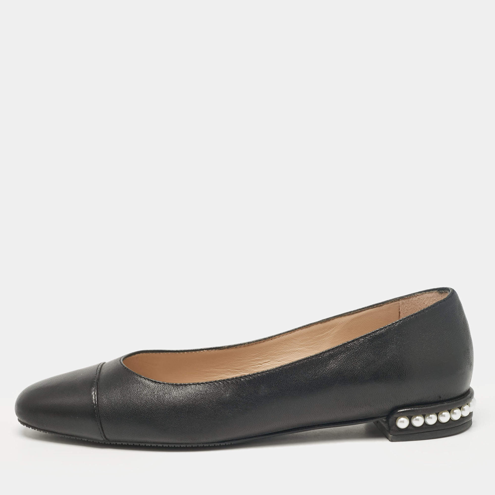 Stuart Weitzman Black Leather Slip On Ballet Flats Size 40