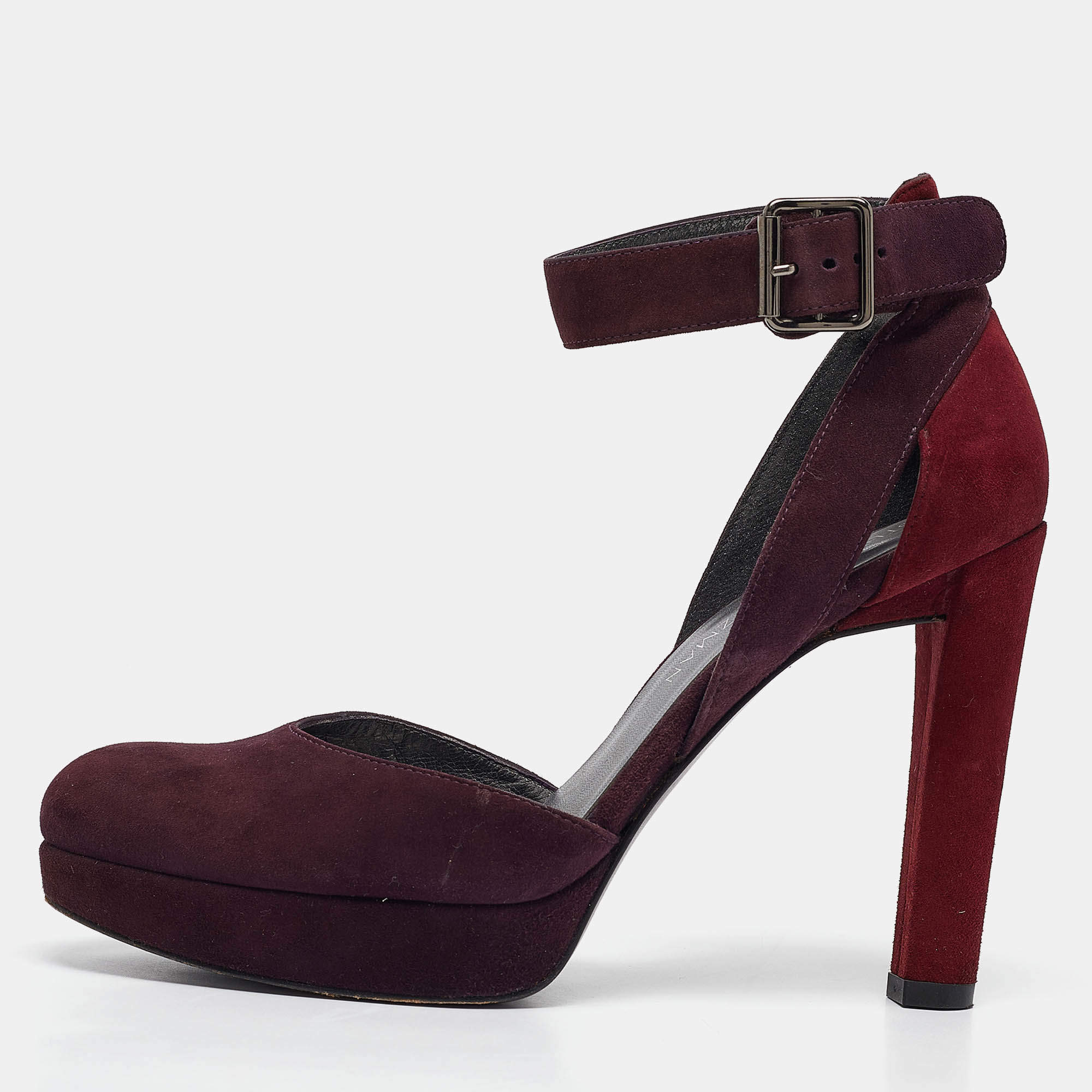 Stuart Weitzman Dark Purple/Burgundy Suede Ankle Strap Platform Pumps Size 39