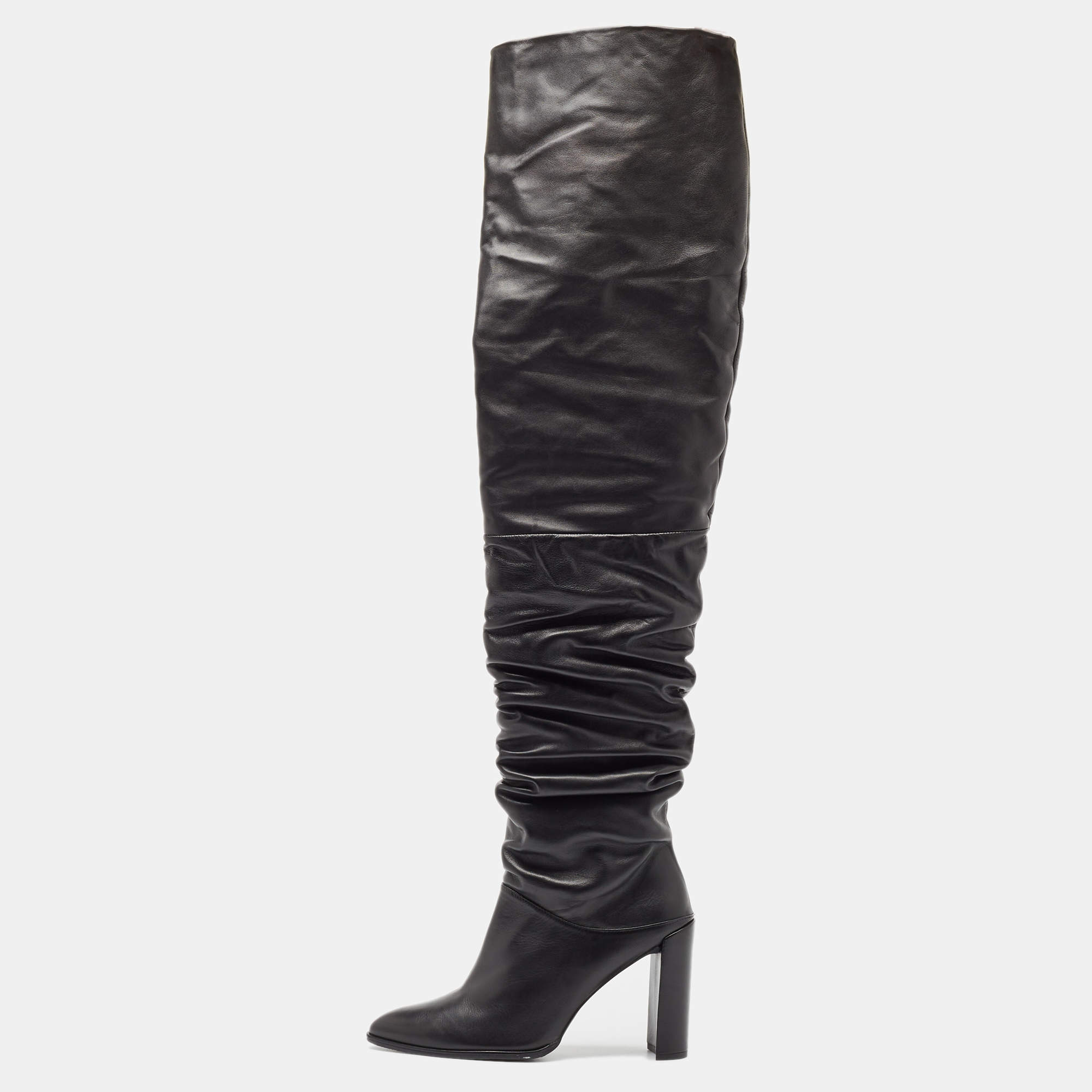 Stuart Weitzman Black Leather Histyle Over The Knee Boots Size 42.5