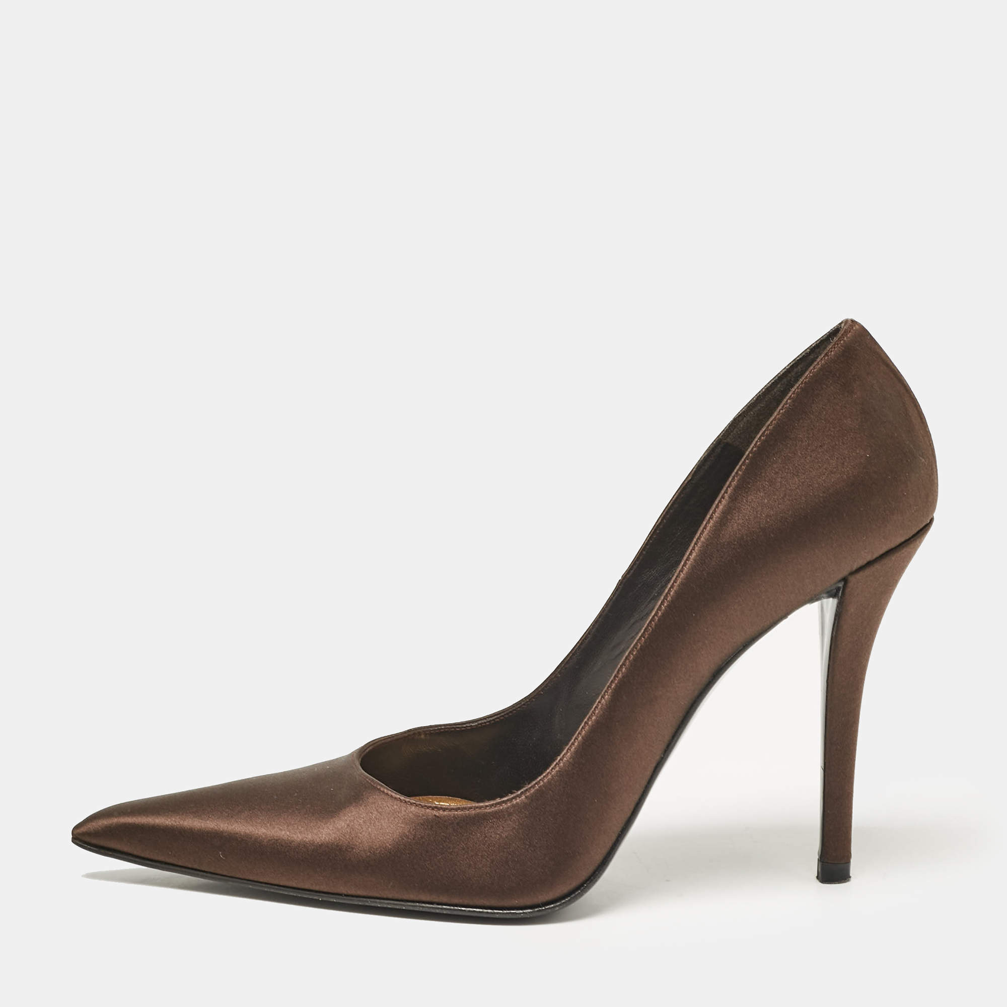 Stuart Weitzman Dark Brown Satin Pointed Toe Pumps Size 38.5
