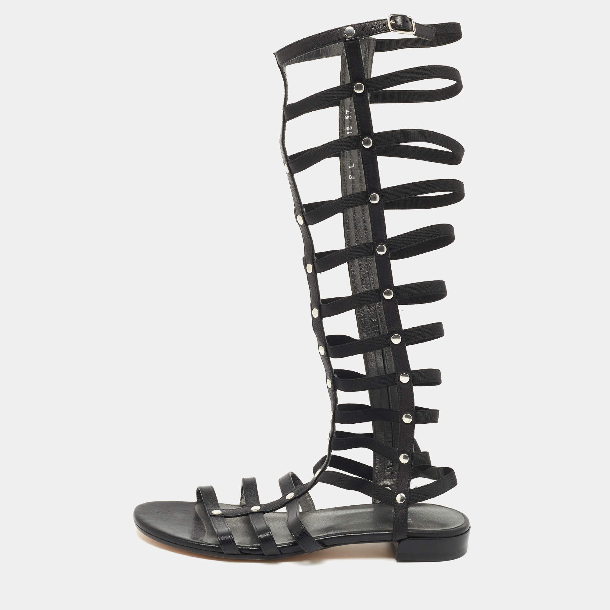 Stuart Weitzman Black Leather Aphrodite Gladiator Flat Sandals Size 38.5 