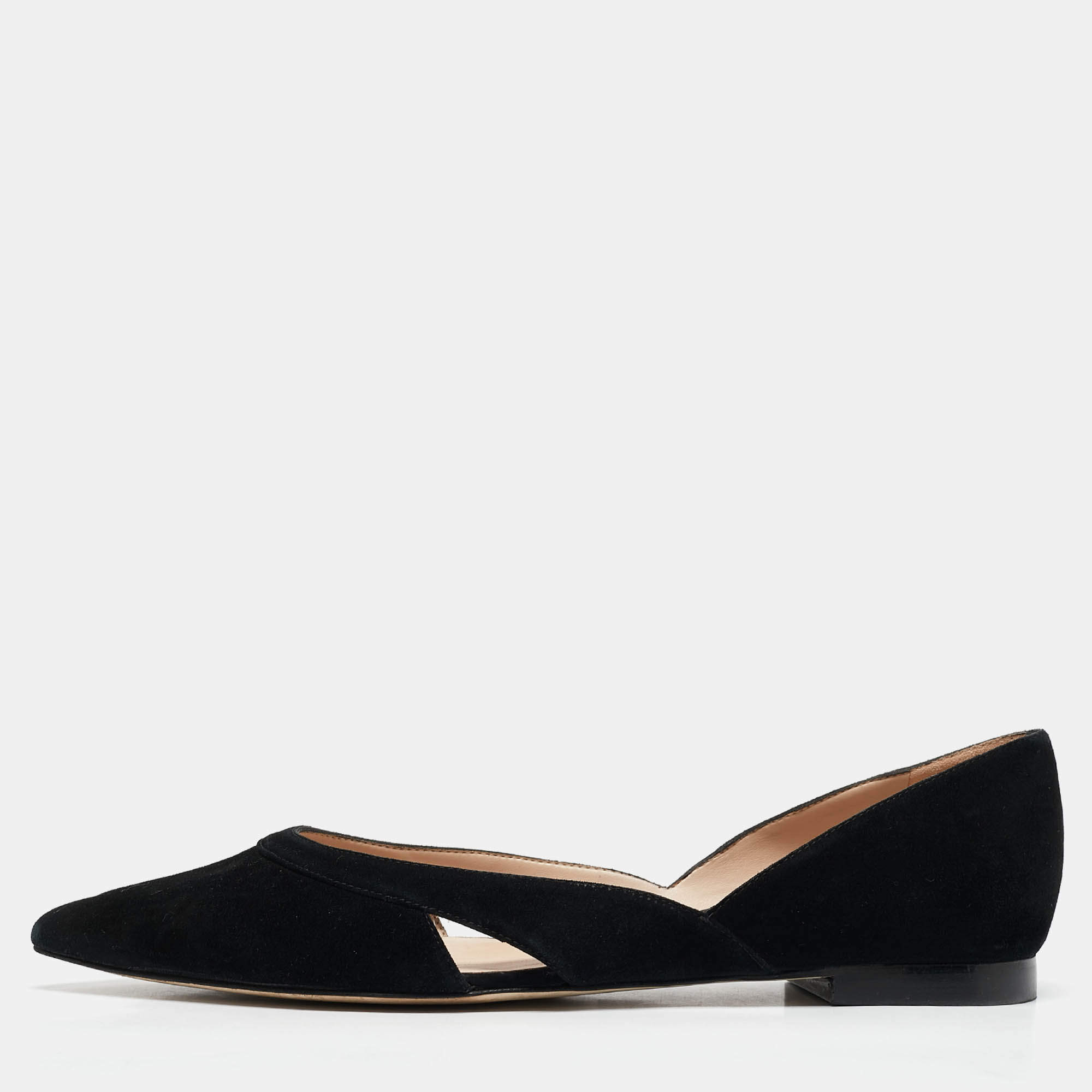 Stuart Weitzman Black Suede ​Emilia Pointed Toe Ballet Flats Size 39.5