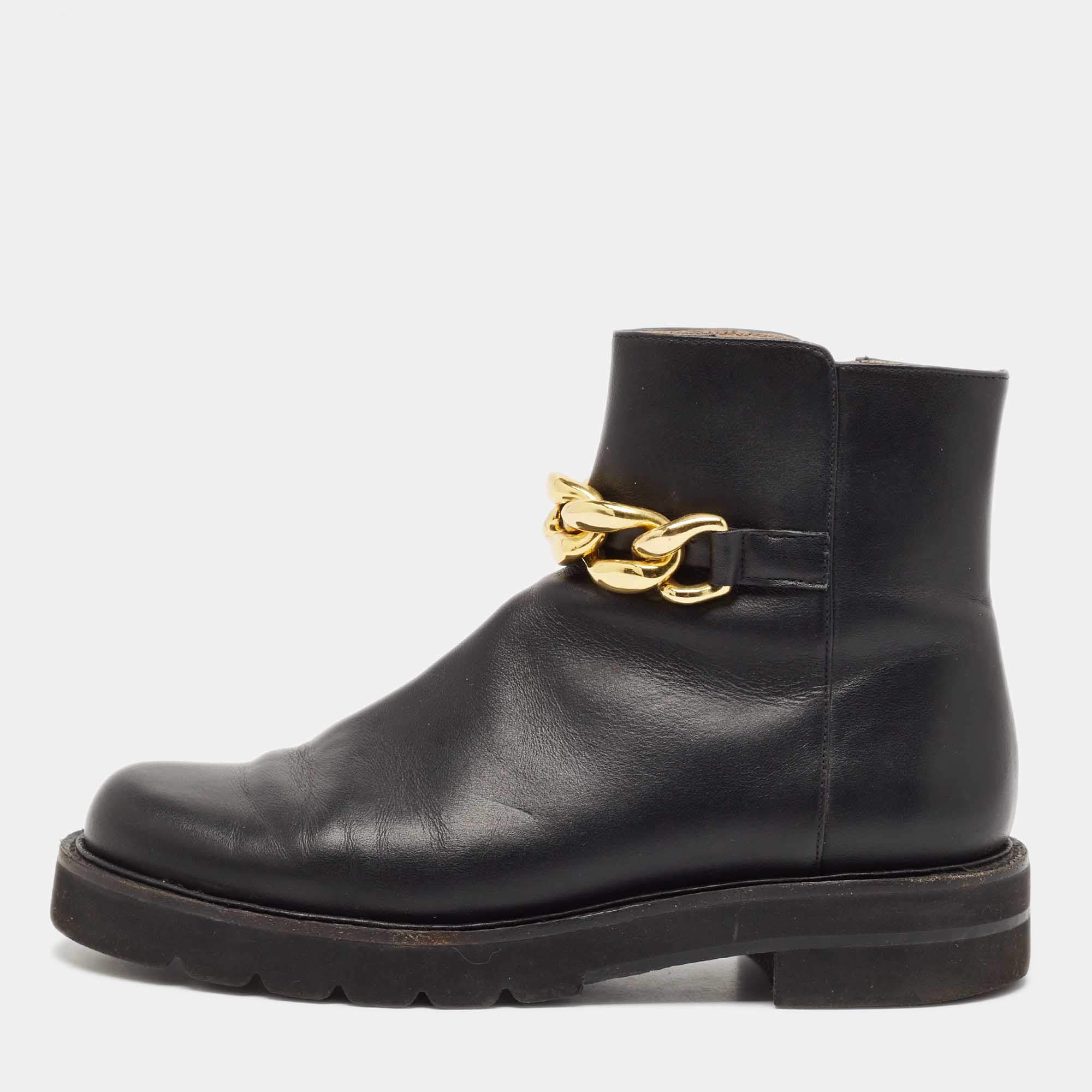 Stuart Weitzman Black Leather Chain Lift Booties Size 39