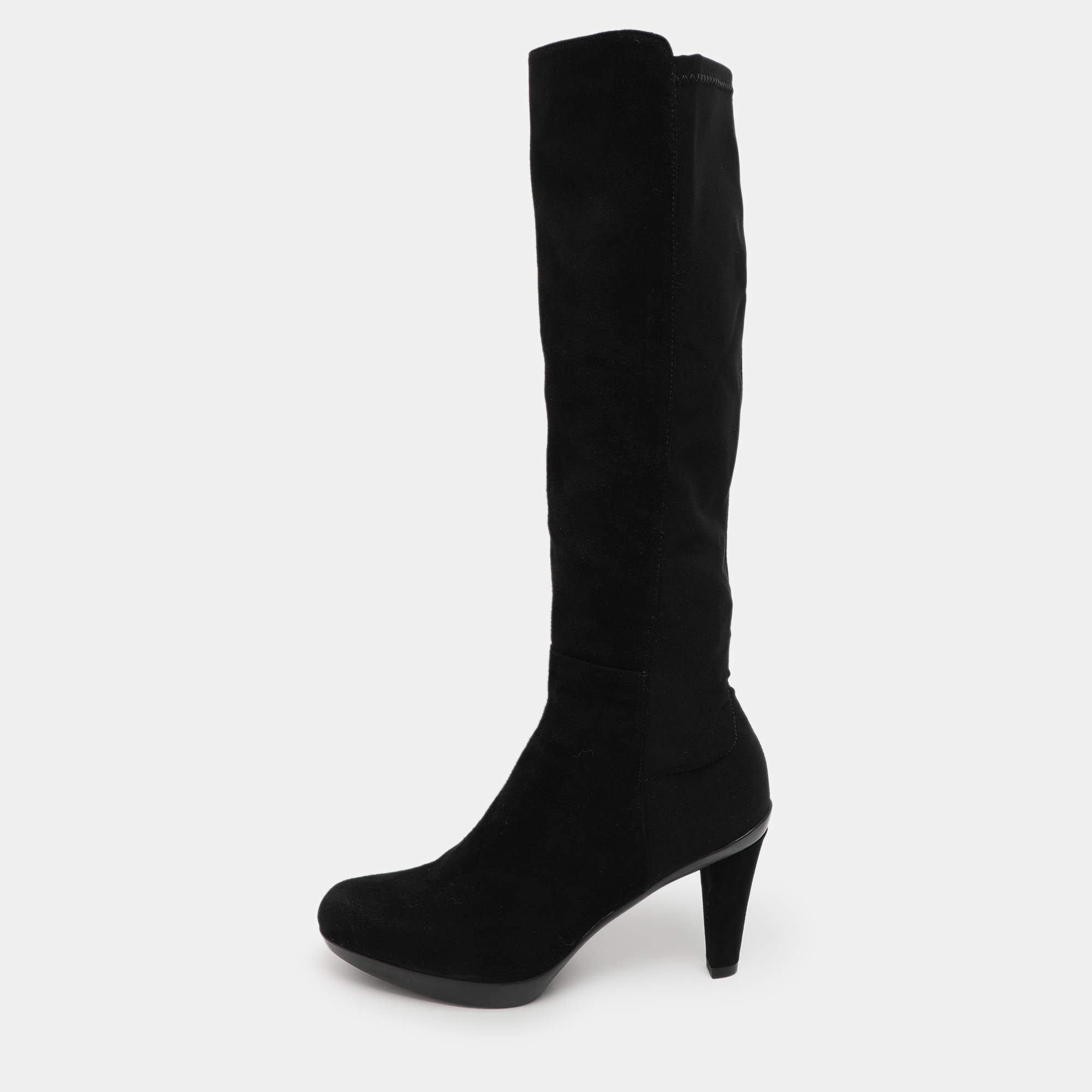 Stuart Weitzman Black Faux Suede and Stretch Fabric Knee Length Boots Size 35.5