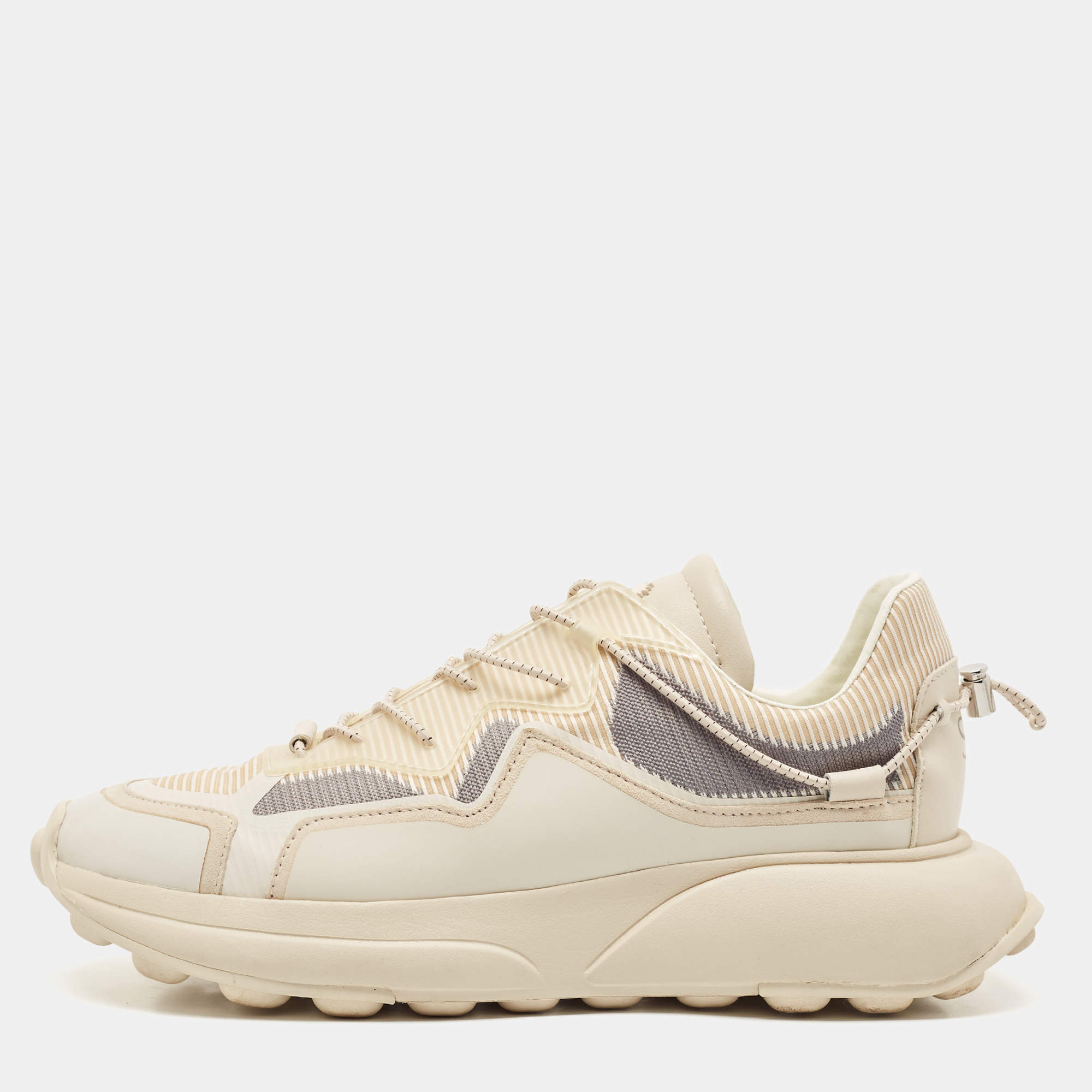 Stuart Weitzman Beige Leather and Knit Fabric SW 1 Sneakers Size 39