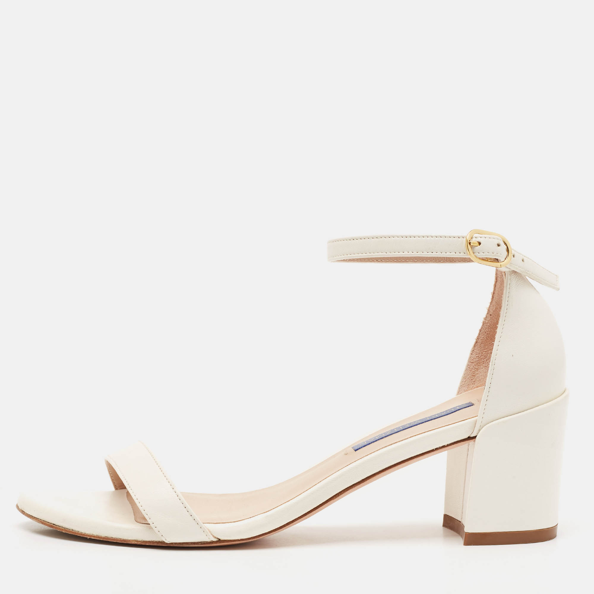 Stuart Weitzman White Leather Bambina Ankle Strap Sandals Size 37