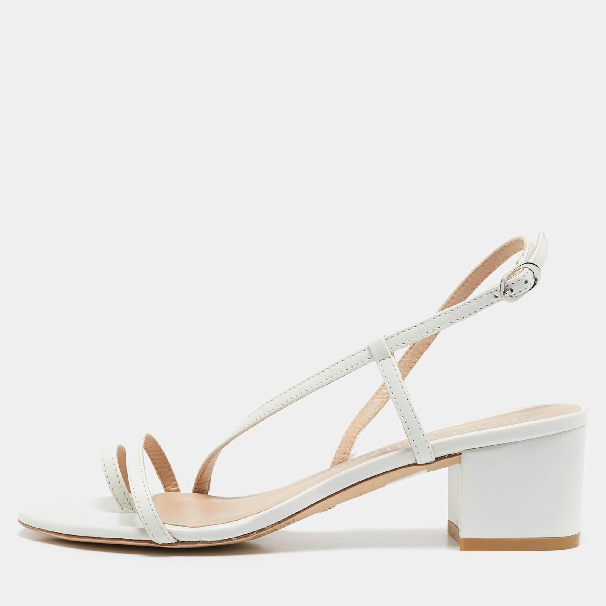 Stuart Weitzman White Leather Soiree Sleek Slingback Sandals Size 38