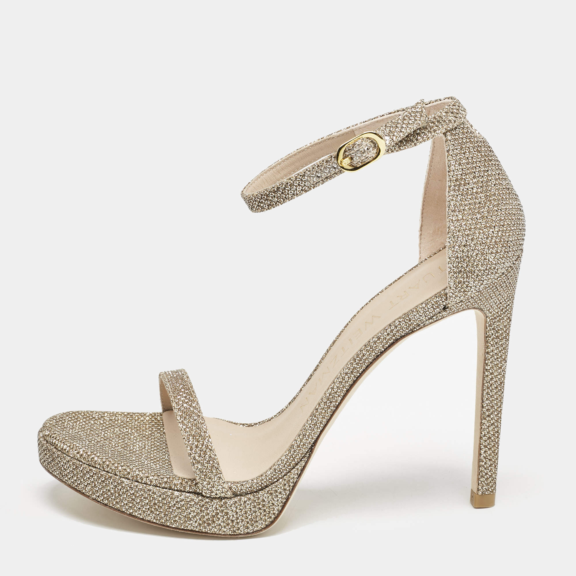 Stuart Weitzman Metallic Lurex Fabric Nudist Sandals Size 37.5