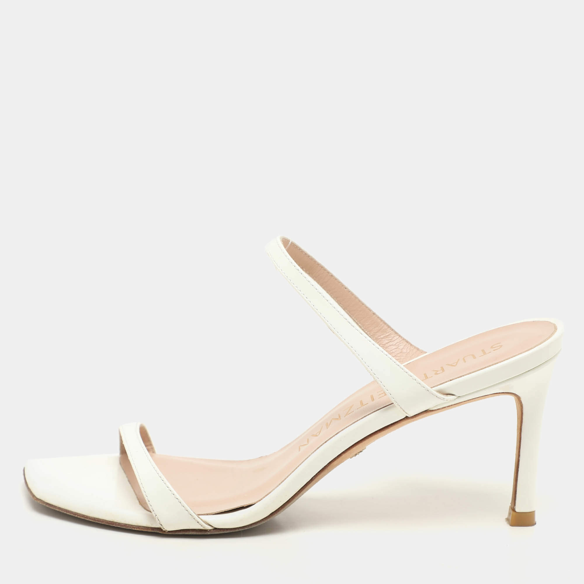 Stuart Weitzman White Patent Leather Aleena Slide Sandals Size 37.5