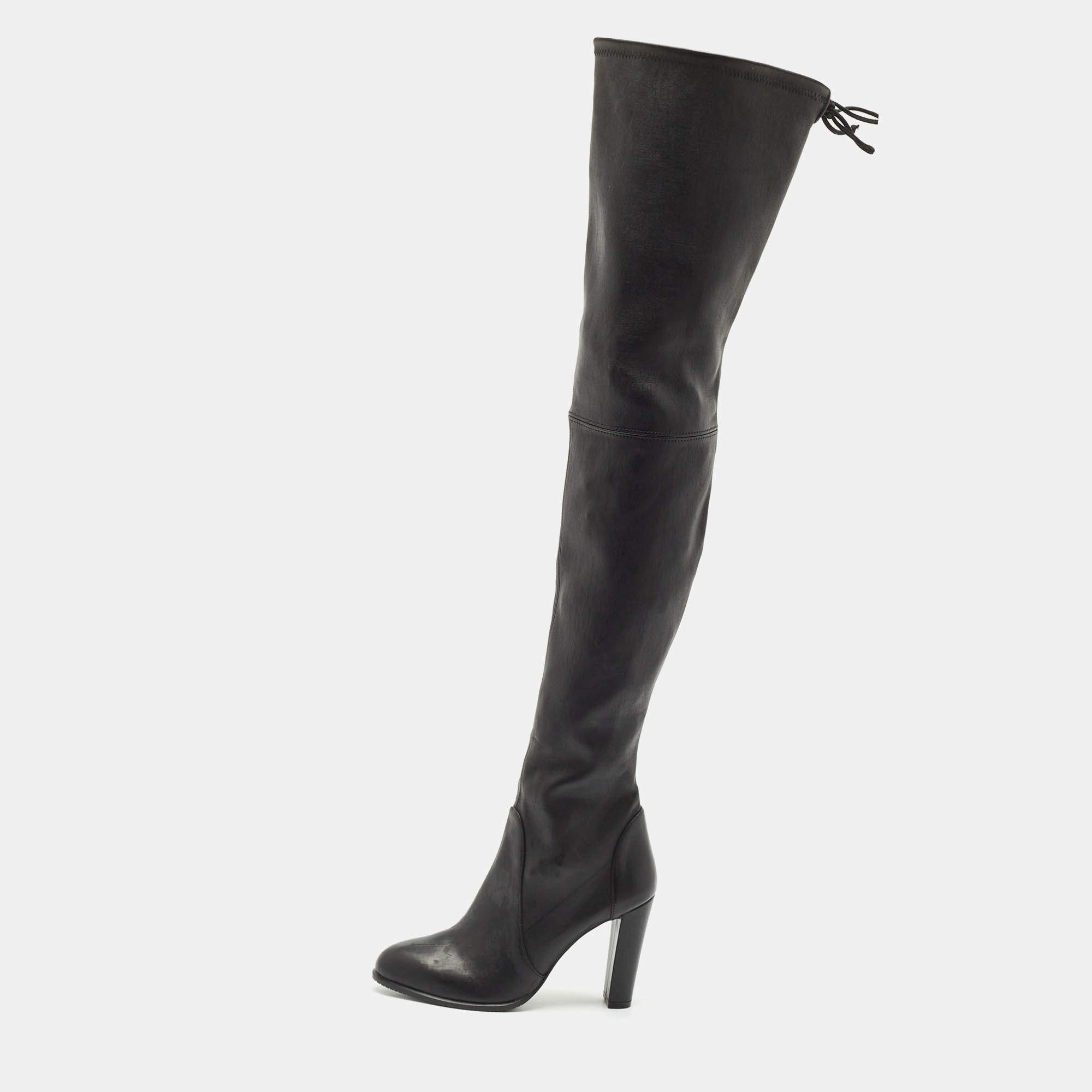 Stuart Weitzman Black Leather Ultra Highland Over The Knee Boots Size 37.5