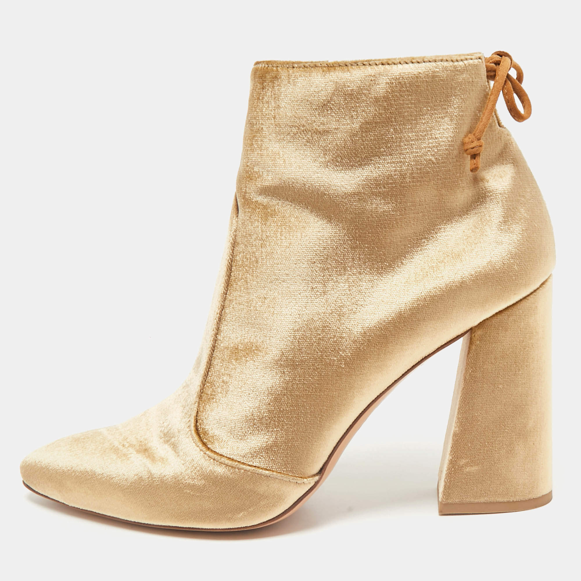 Stuart Weitzman Beige Velvet Grandiose Pointed Toe Ankle Boots Size 40