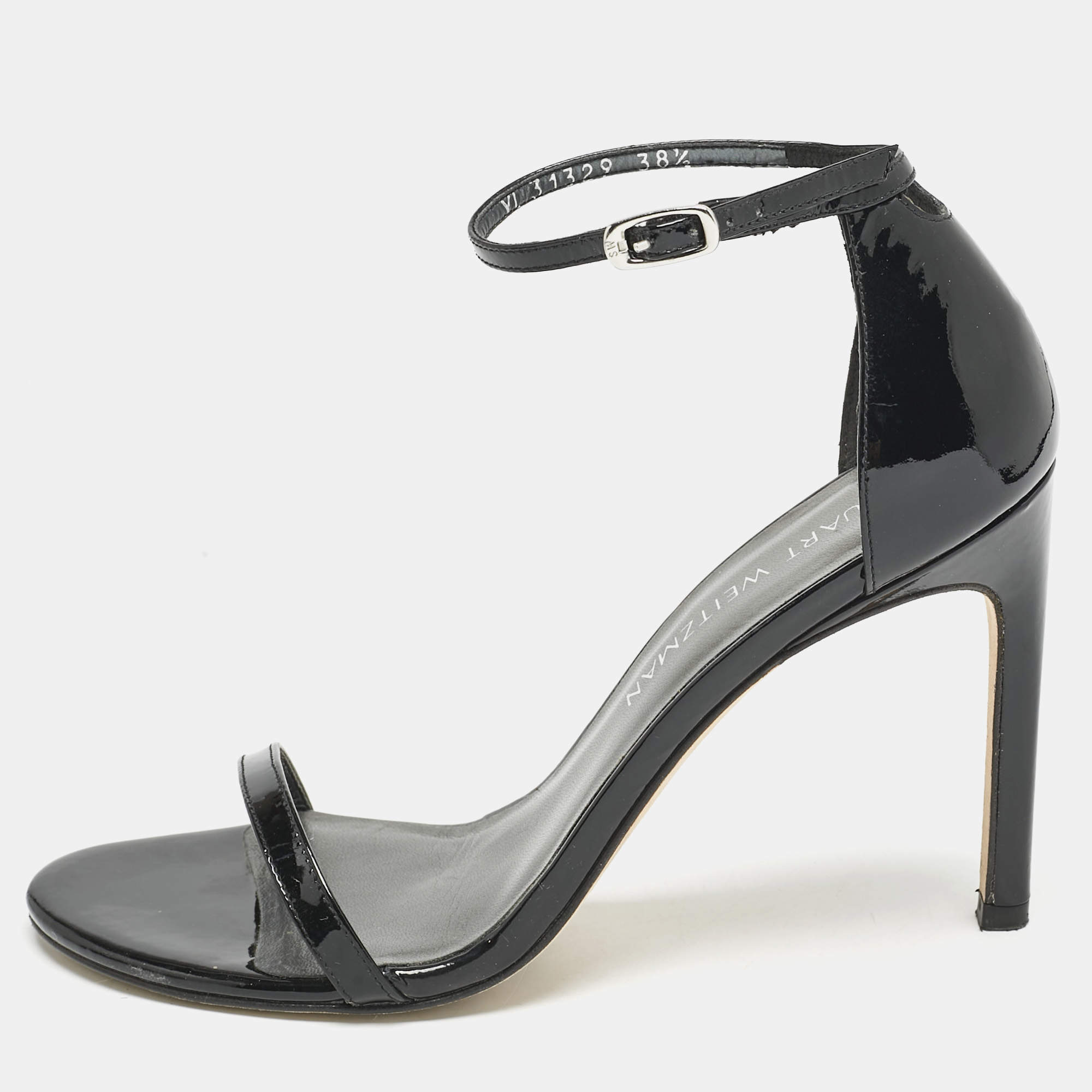 Stuart Weitzman Black Patent Leather Nudistsong Sandals Size 38.5