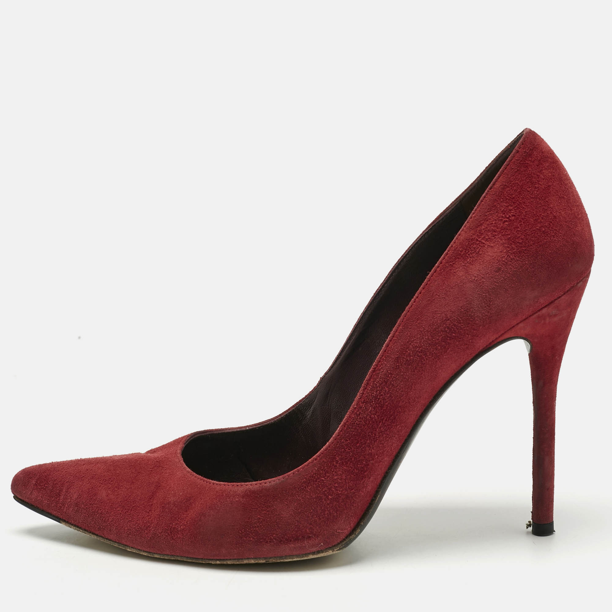 Pre Owned Stuart Weitzman Scarlet Red Suede Nouveau Pointed Toe Pumps Size 39