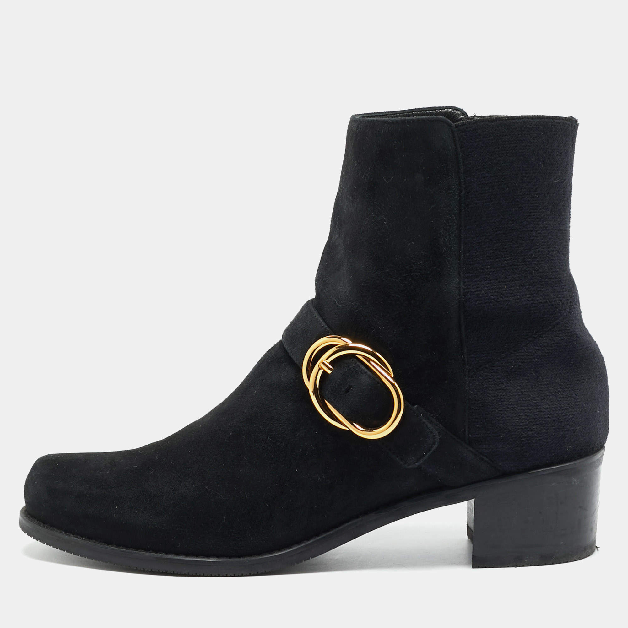 Pre Owned حذاء بوت كاحل ستيوارت وايتزمان قماش وسويدى أسود مقاس 38.5