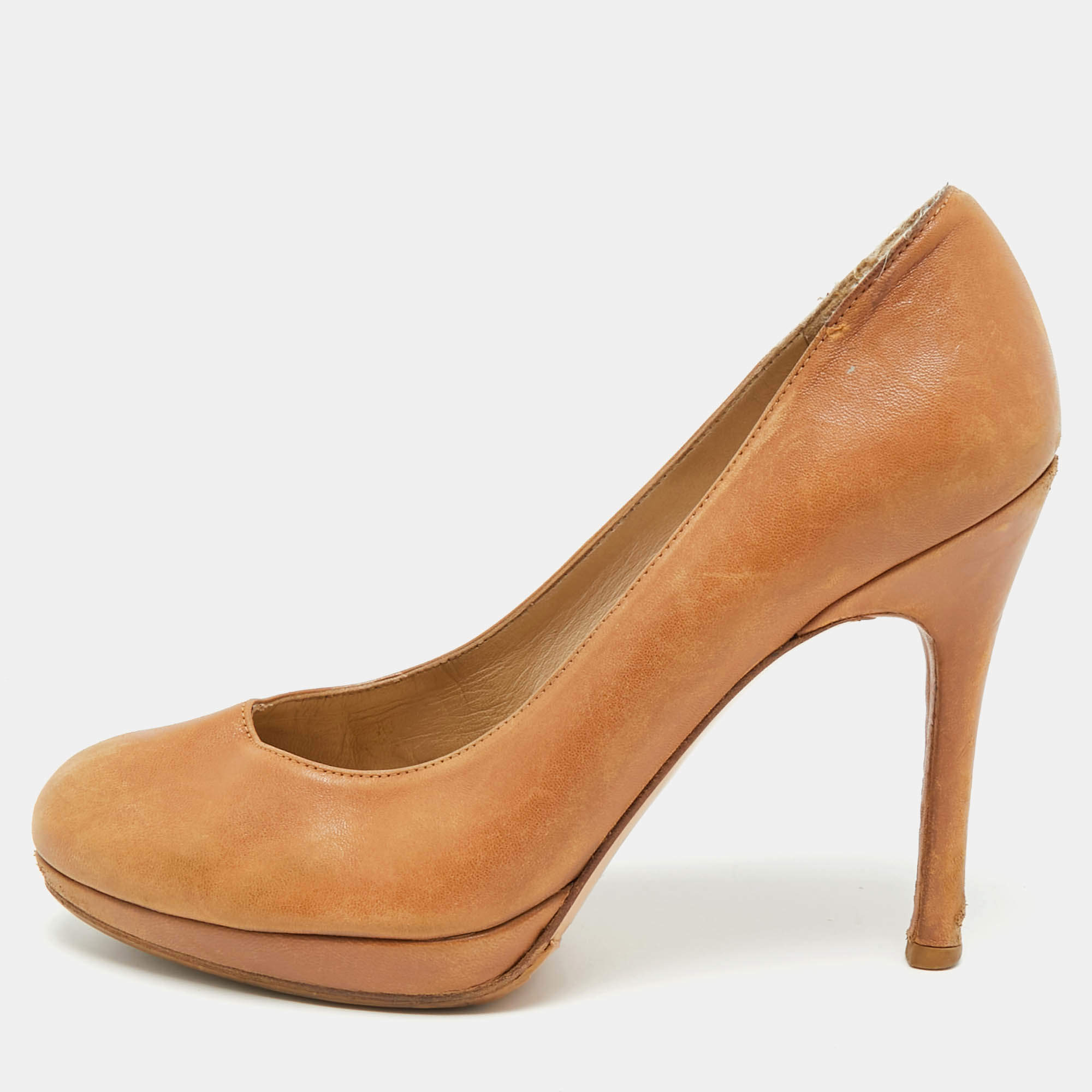 مملوكة مسبقًا Stuart Weitzman Size 36.5 Tan Leather Platform Pumps