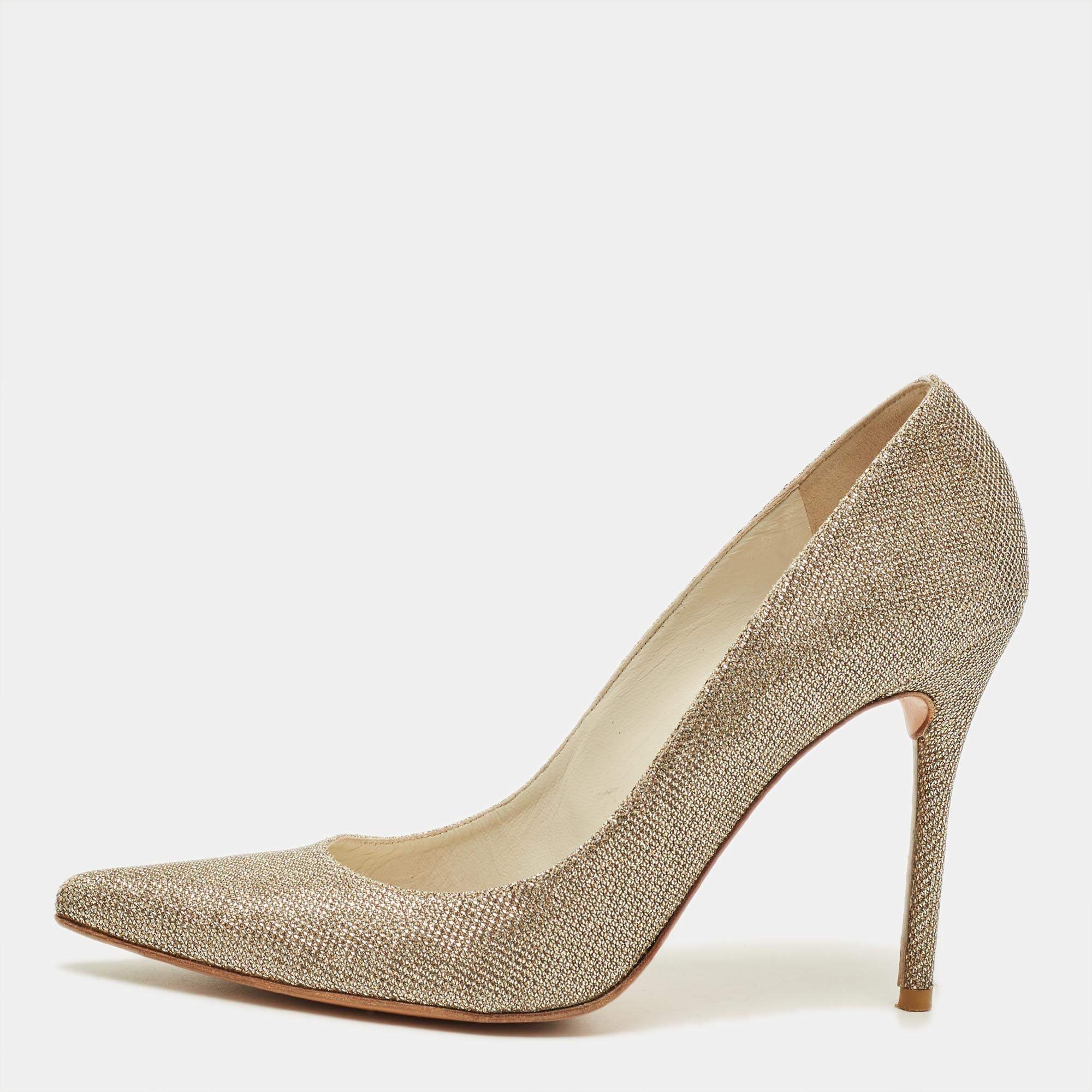 Pre Owned Stuart Weitzman Size 40 Metallic Lurex Fabric Pointed Toe Pumps